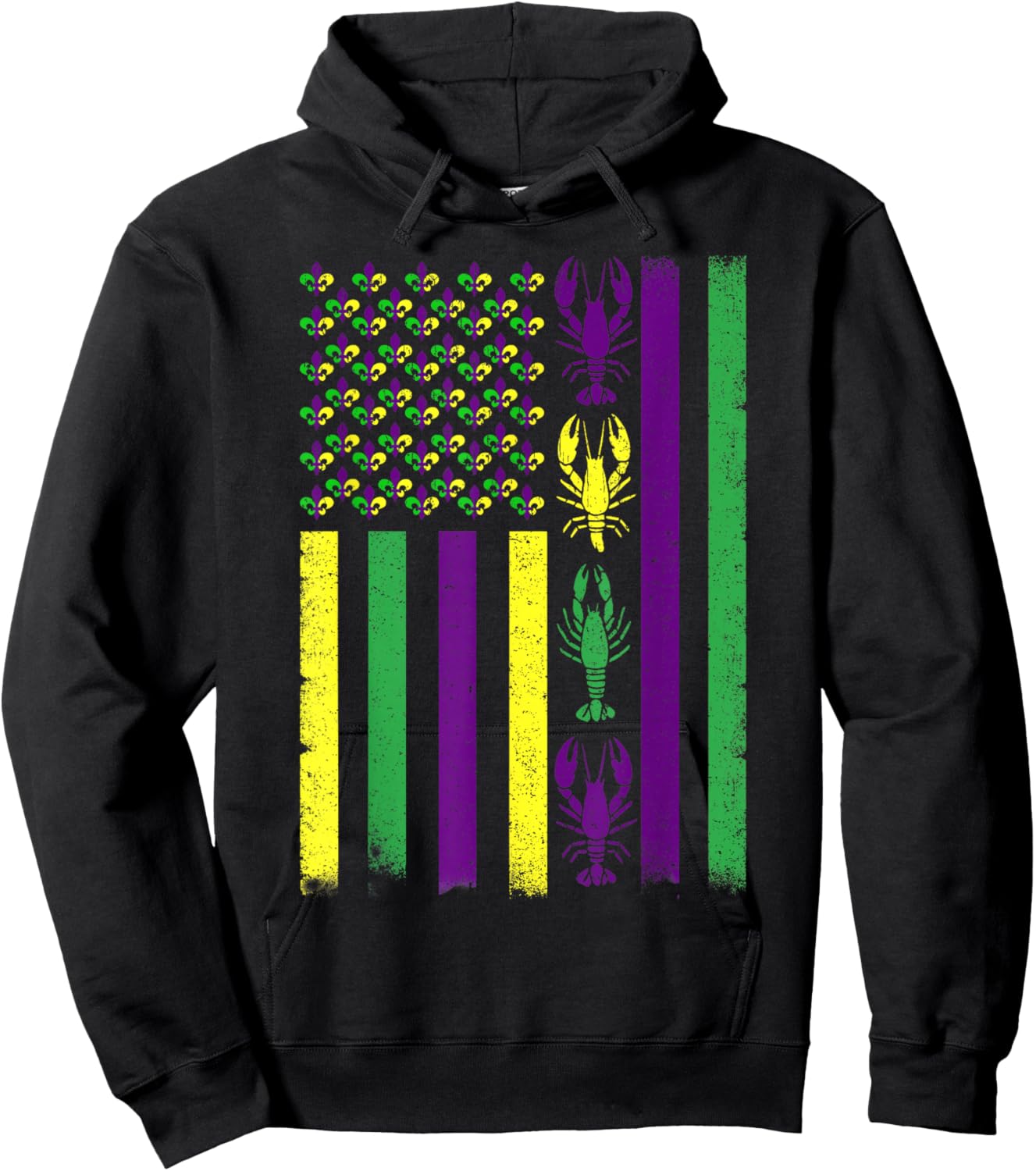 Mardi Gras Crawfish USA American Flag Men Women Kid Outfit Hoodie - Hoodie | Black