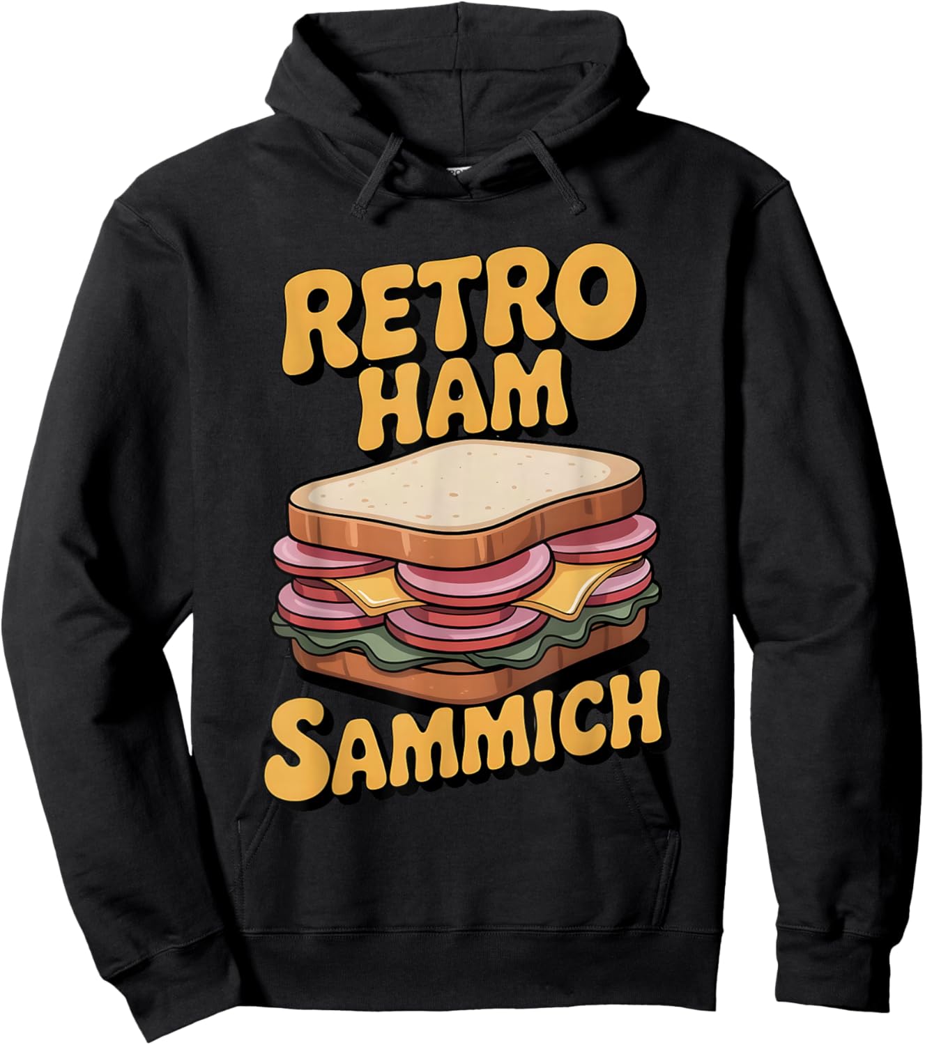 Retro Ham Sammich Funny Food Humor Vintage Deli Lovers Hoodie - Hoodie | Black
