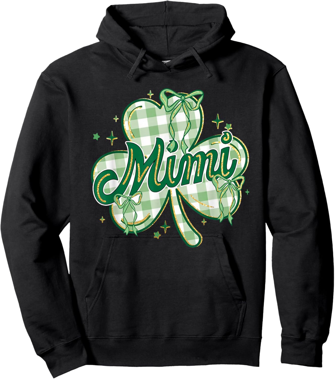 Lucky Mimi St Patricks Day Grandma Coquette Bow Shamrock Hoodie - Hoodie | Black