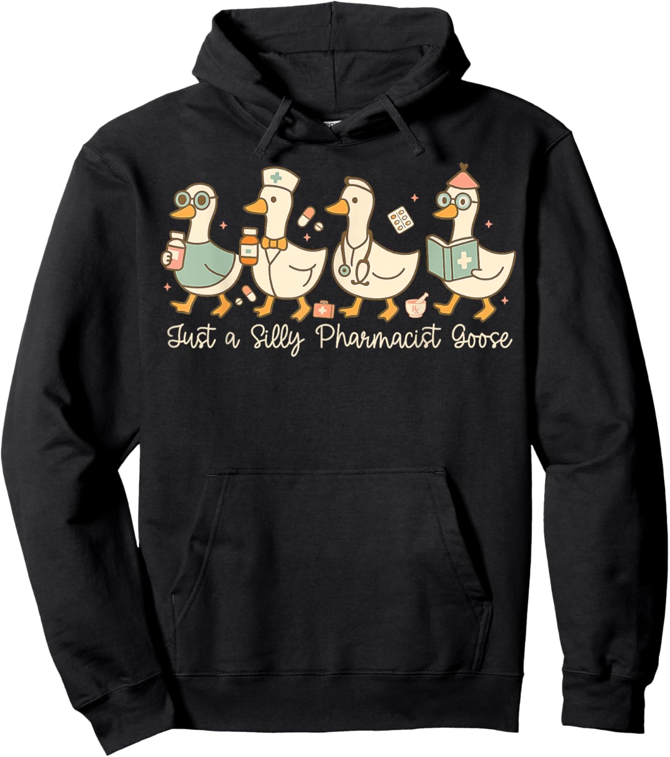 Funny Pharmacist Goose Design Silly Pharmacy Humor Hoodie - Hoodie | Black