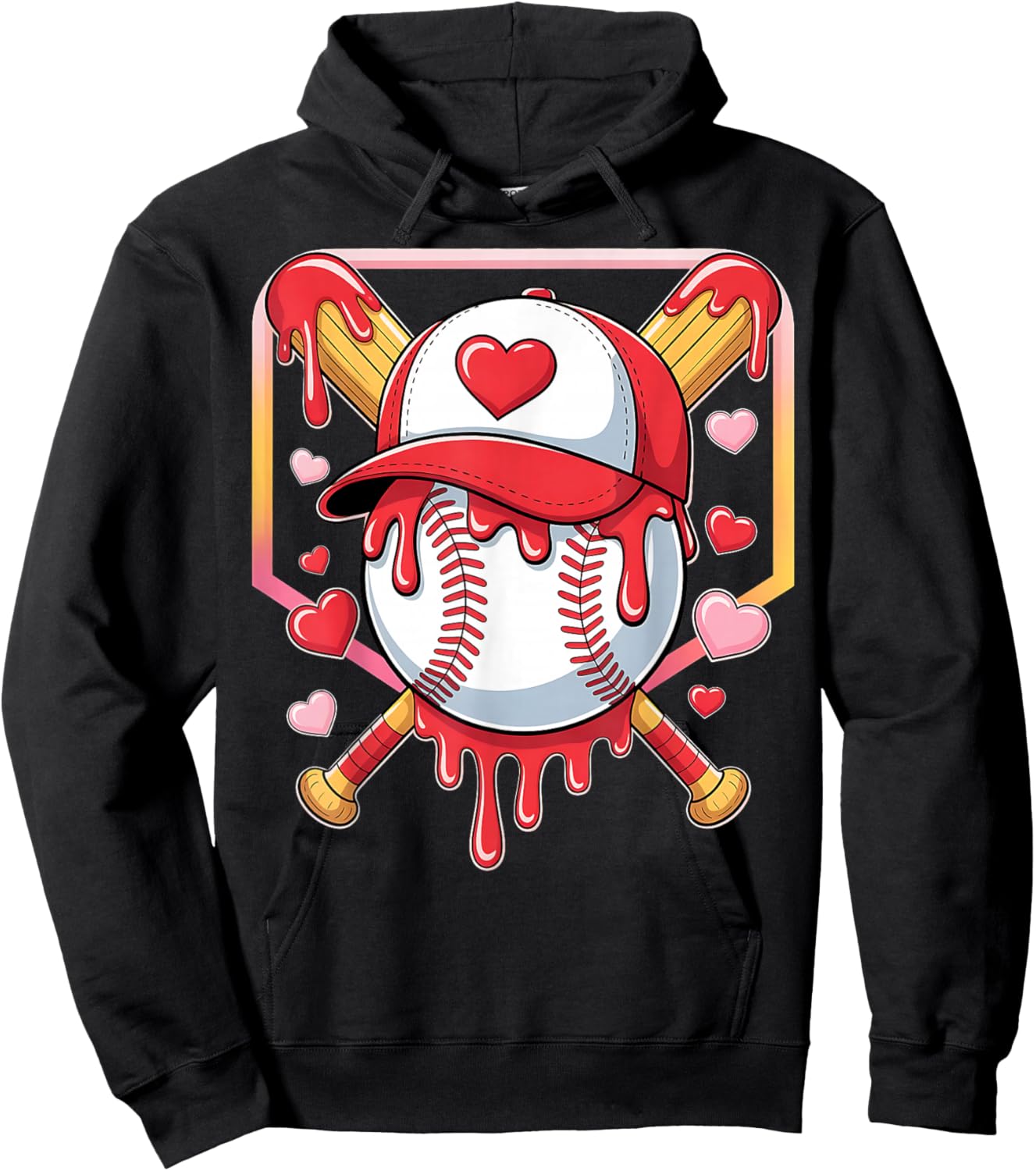 Baseball Heart Valentines Day Baseball Ice Cream Drip Boys Hoodie - Hoodie | Black