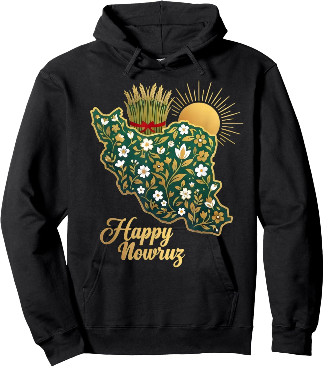 Happy Nowruz Persian New Year Iran Map Floral Spring Sabzeh Hoodie - Hoodie | Black