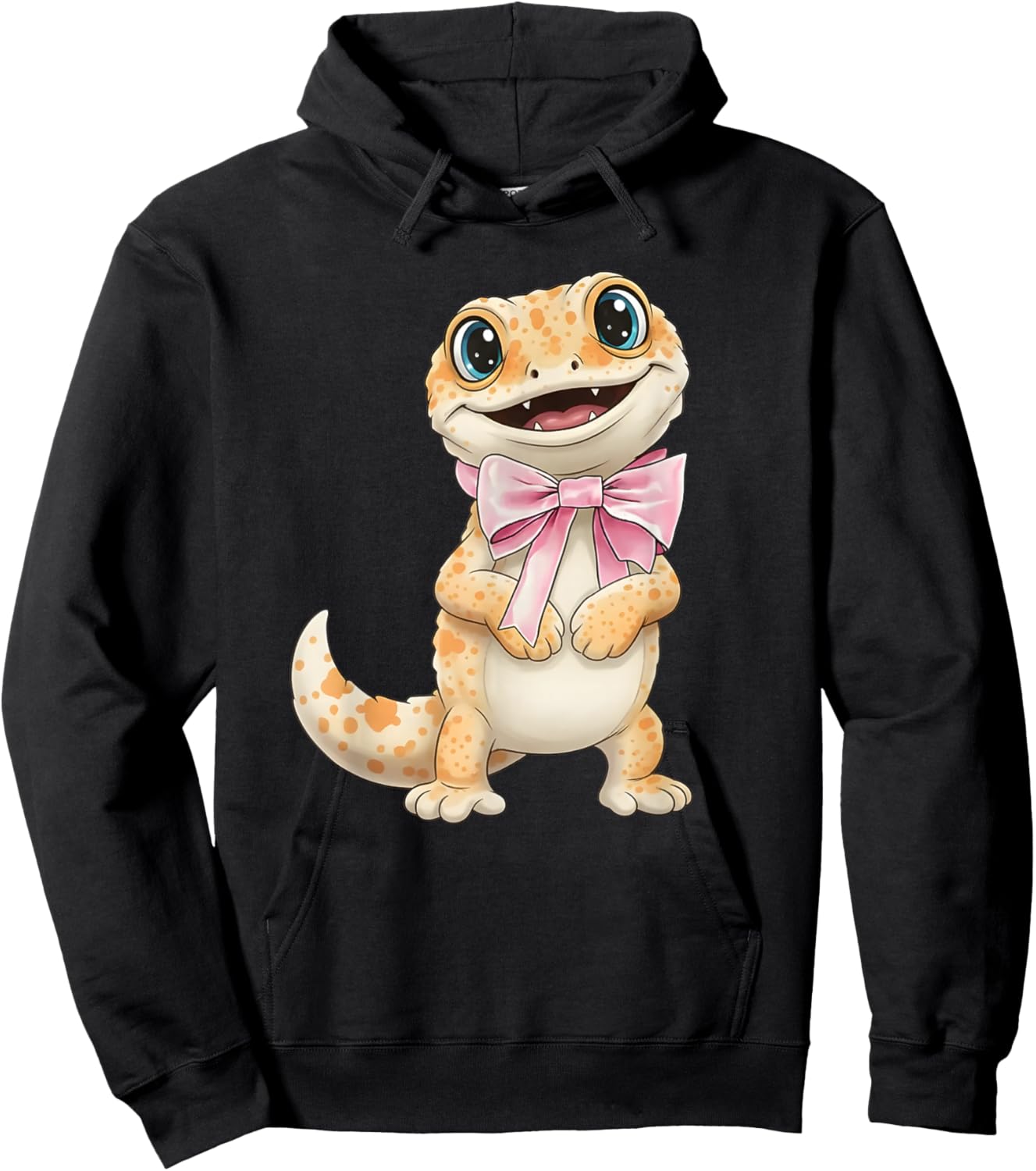 Coquette Gecko with Pink Ribbon Bow Funny Girls Valentine Hoodie - Hoodie | Black