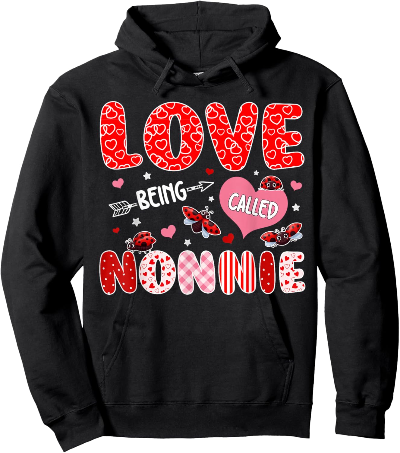 Love Being Called Nonnie Valentine Mothers Day Family Hoodie - Hoodie | Black
