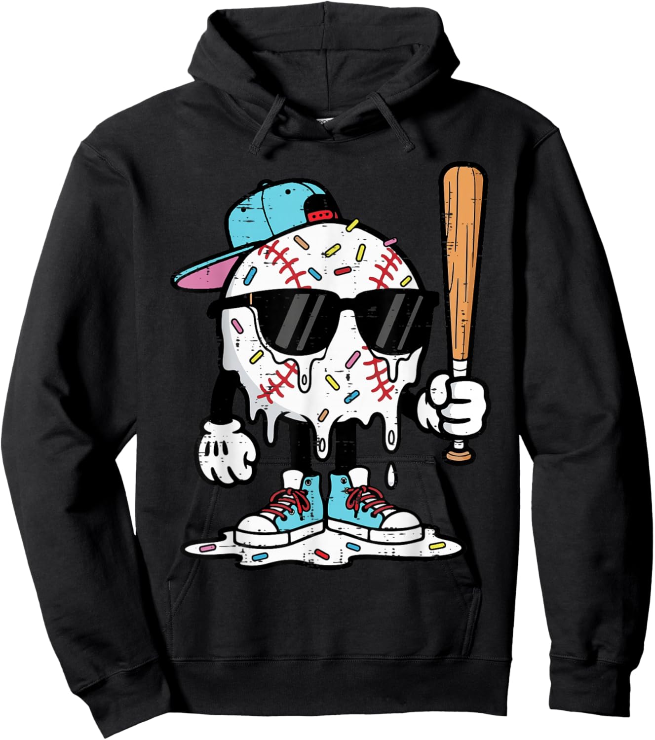 Baseball Ice Cream Drip Funny Sports Boys Kids Youth Men Hoodie - Hoodie | Black