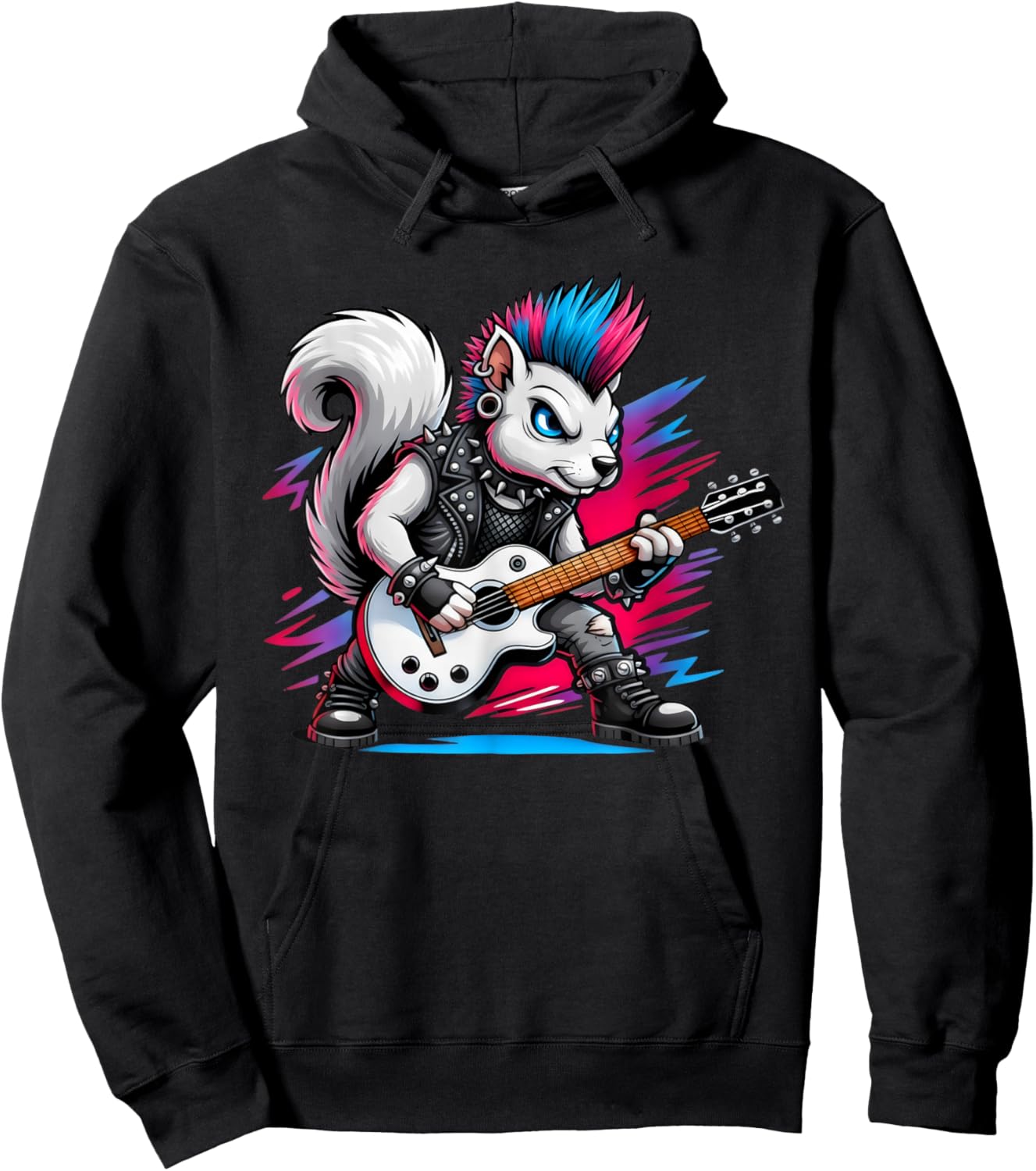 Cute Punk Squirrel, Rock'n Roll Goth, Guitar Kids Rock Star Hoodie - Hoodie | Black