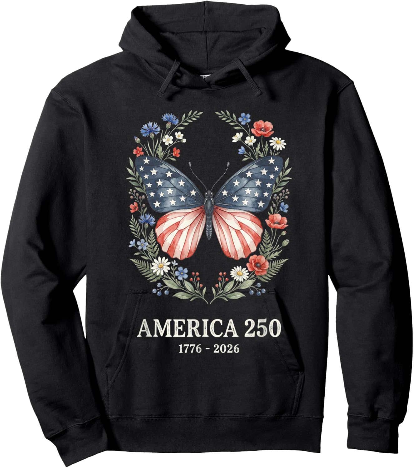 America 250th Anniversary USA Patriotic Butterfly Hoodie - Hoodie | Black
