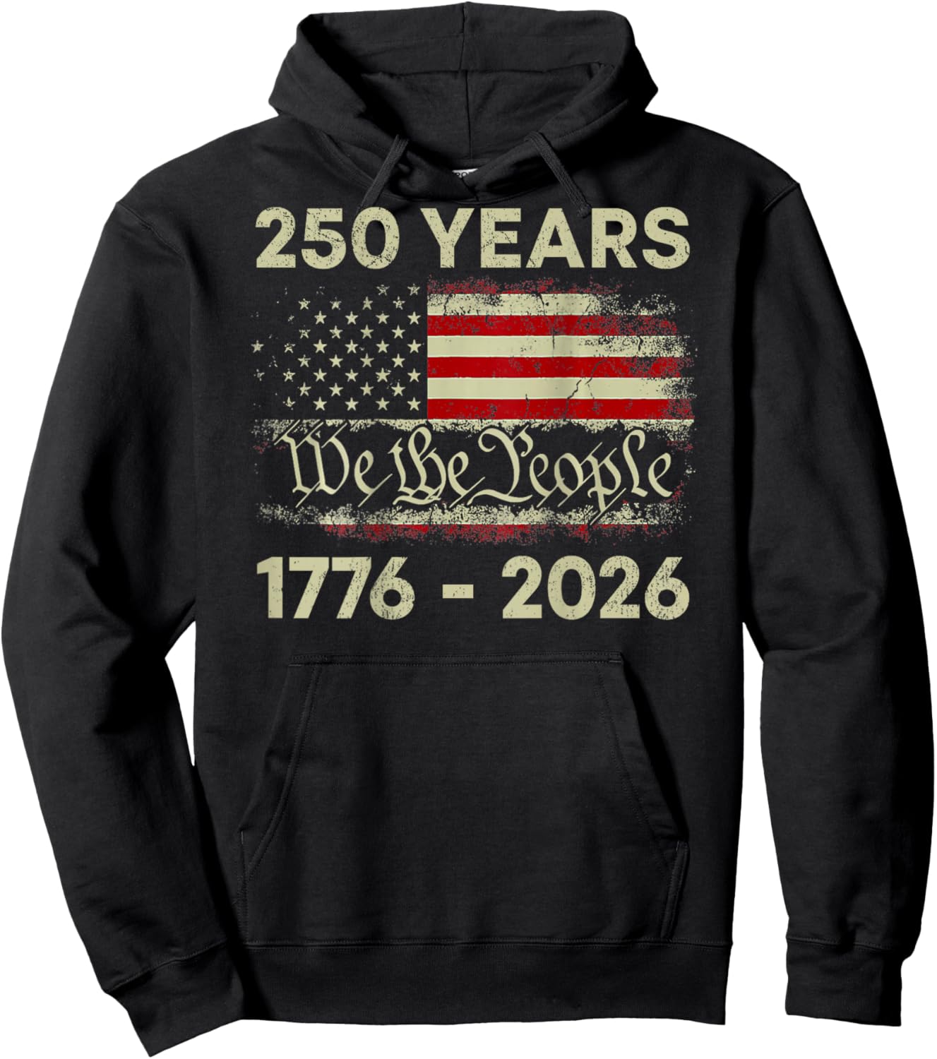 250 Years 1776-2026 250th Birthday USA American Flag (Back) Hoodie - Hoodie | Black