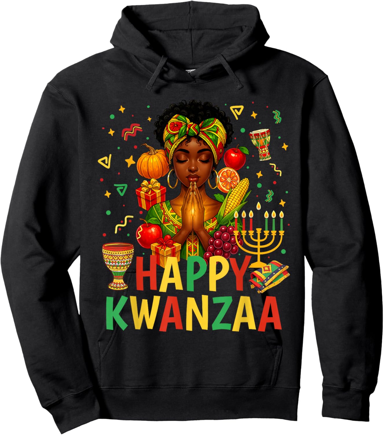 Happy Kwanzaa Pray Black Woman Afro American Christian Hoodie - Hoodie | Black