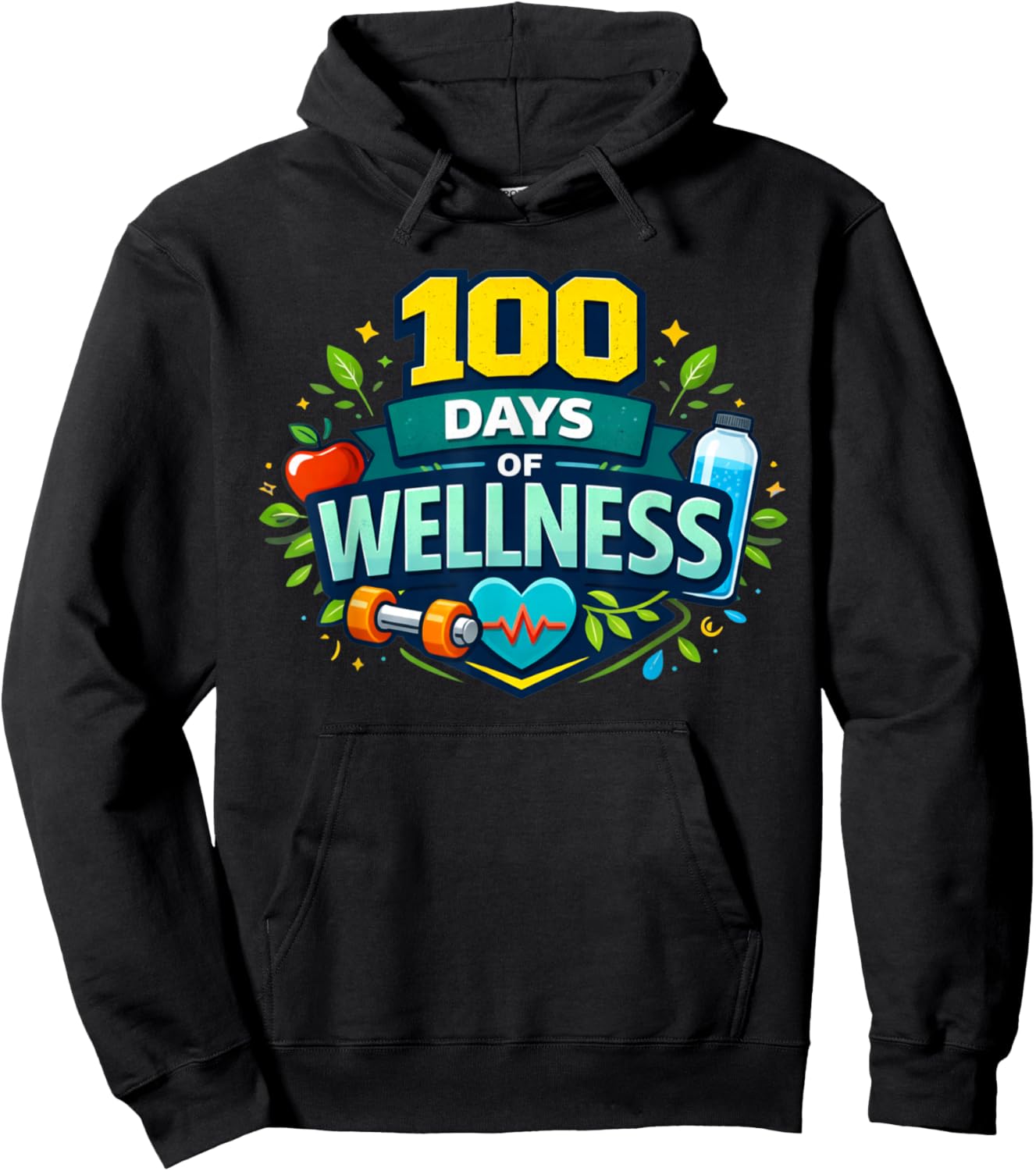 100 Days of Wellness 100th Day of School PE Teacher Hoodie - Hoodie | Black