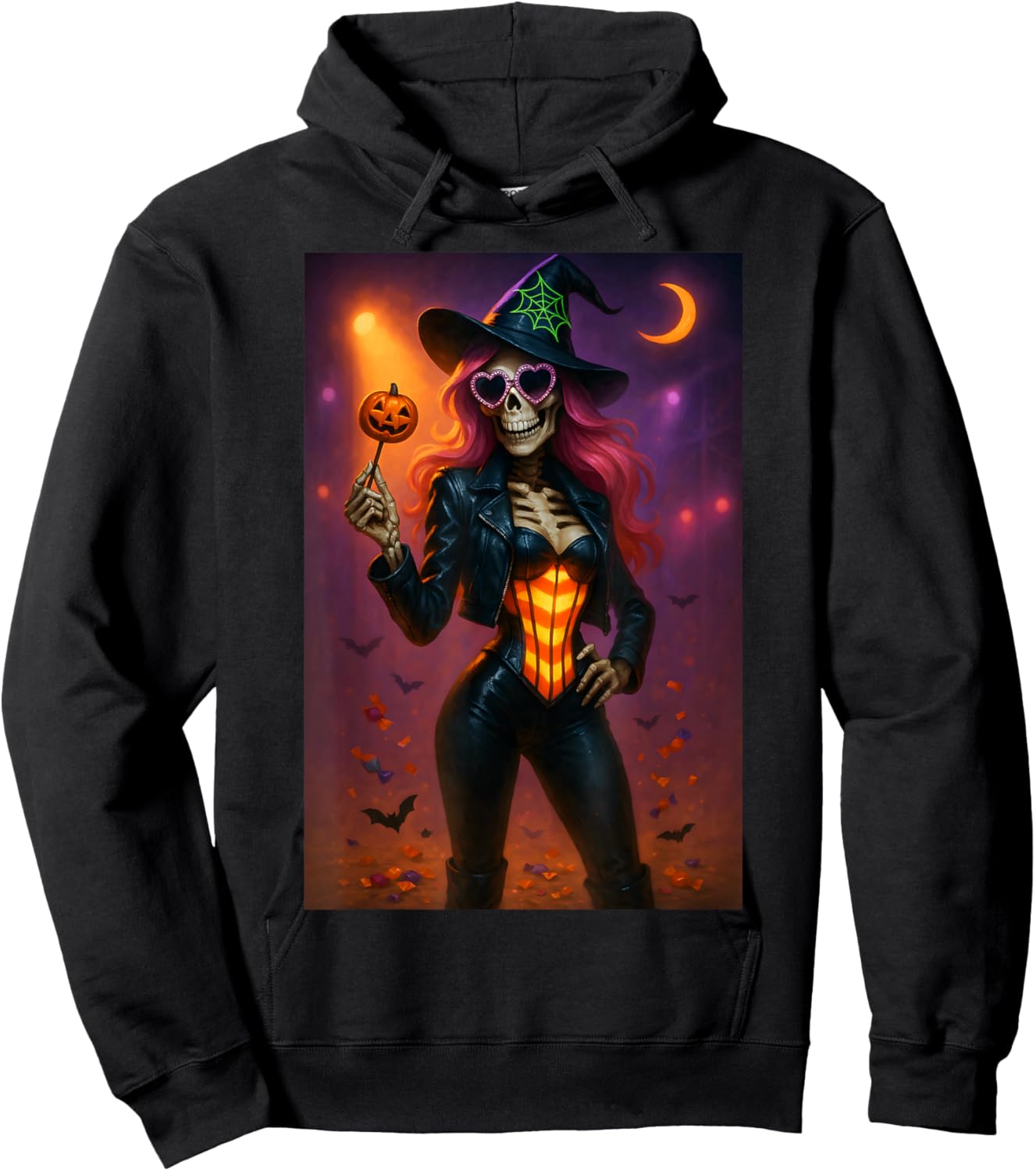 Skeleton Witch Halloween Hoodie - Hoodie | Black