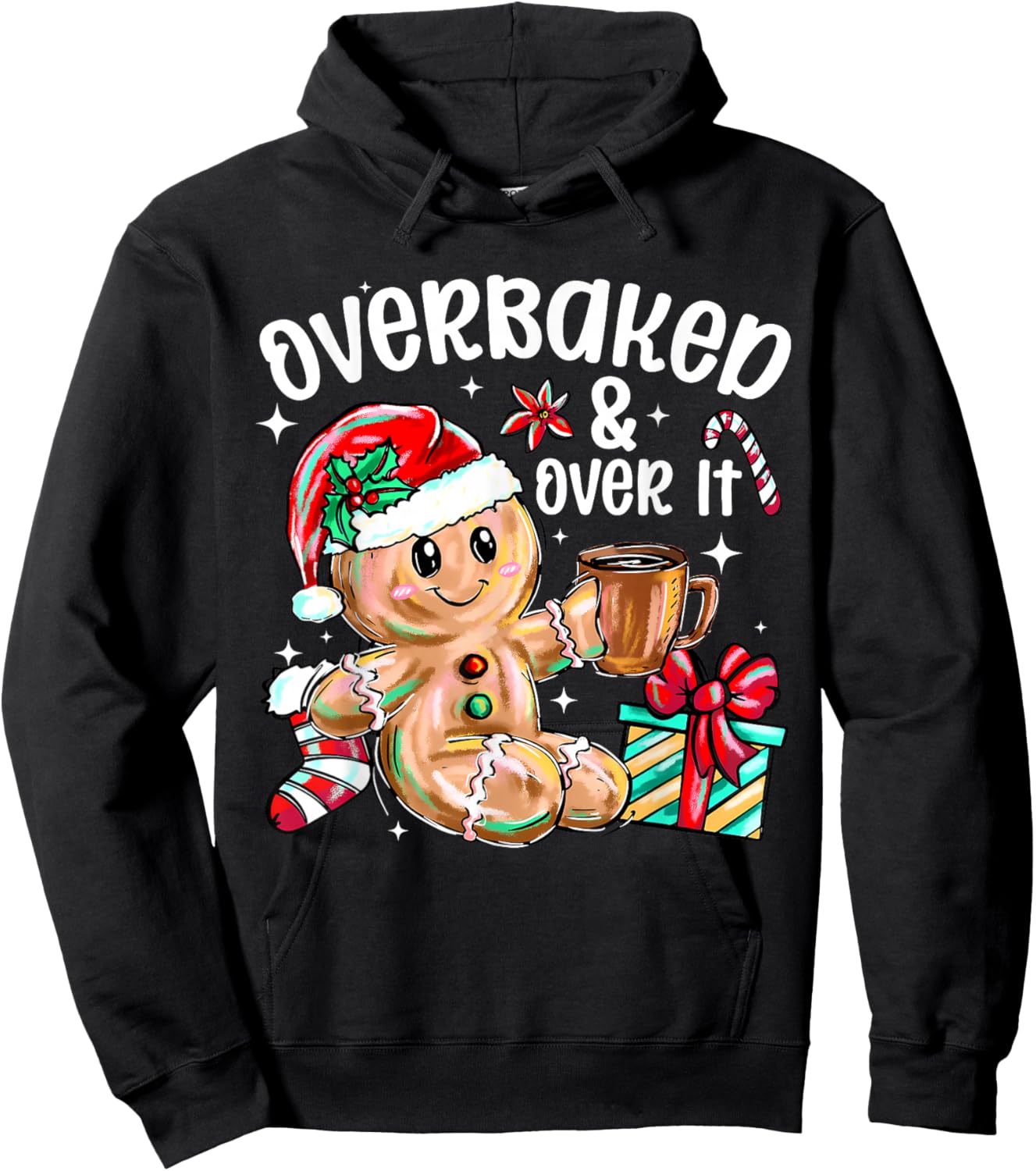 Retro Sunglasses Over Baked and Over It Funny Gingerbread Hoodie - Hoodie | Black