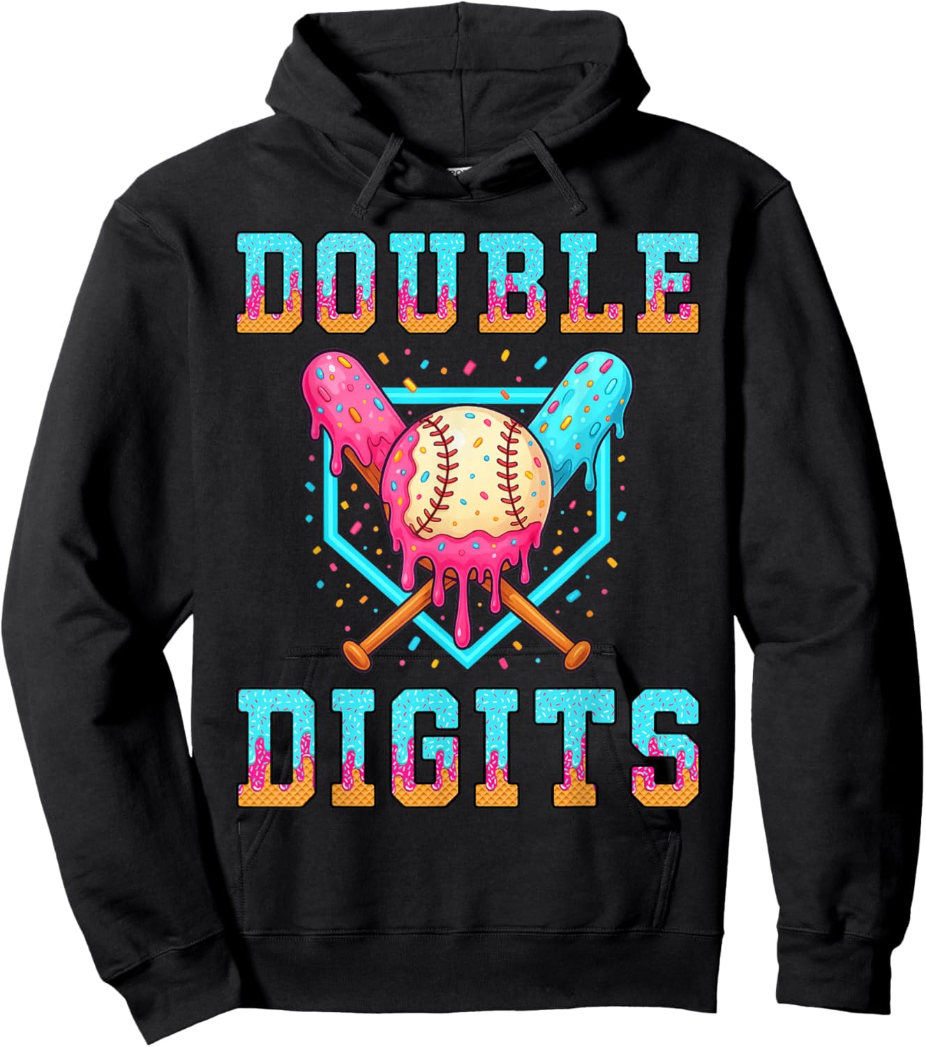 Double Digits Birthday Boy 10th Baseball Drip Birthday Party Hoodie - Hoodie | Black