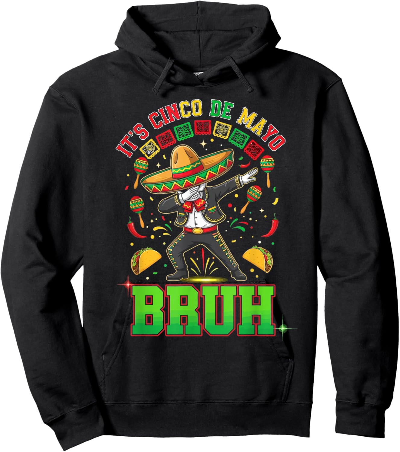 Bruh Cinco De Mayo Boys Kids Sombrero Mexican Party Design Hoodie - Hoodie | Black