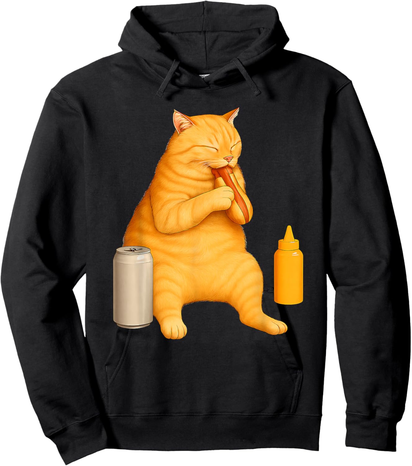 Funny Cat Eating Hot Dog for Foodies and Pet Lovers Hoodie - Hoodie | Black