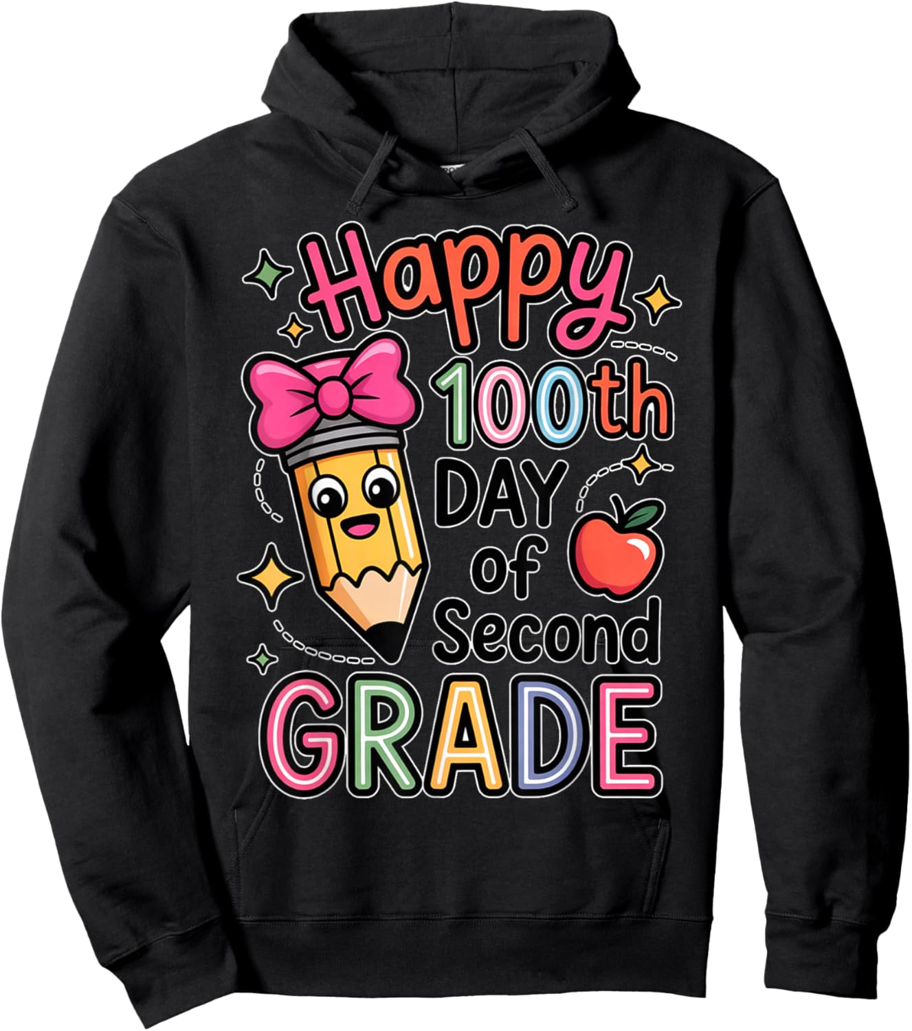 100th Day of School Second Grade Pencil Hoodie - Hoodie | Black