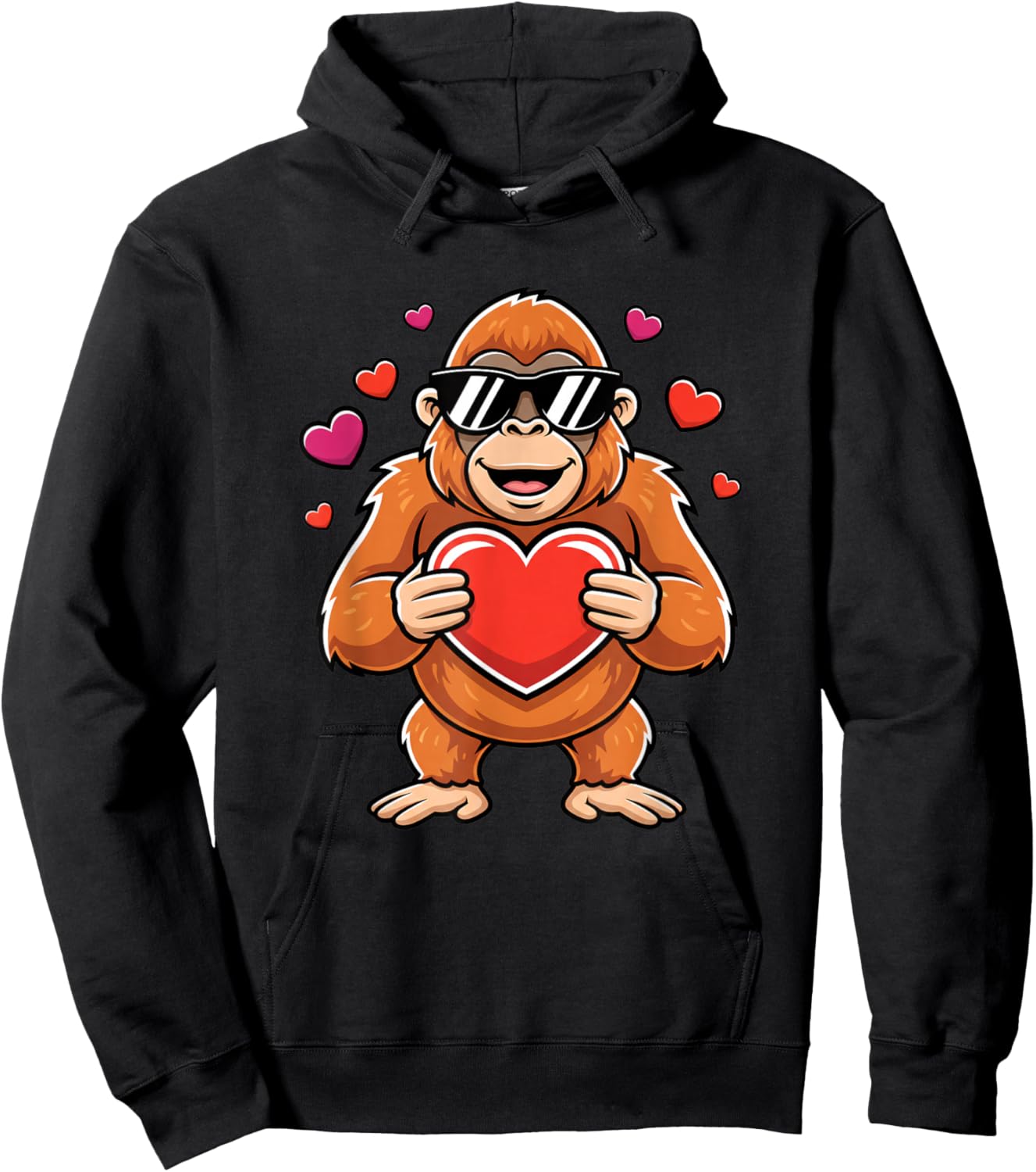 Cool Gorilla Holding Heart Valentine Ape Kids Boys Cute Love Hoodie - Hoodie | Black