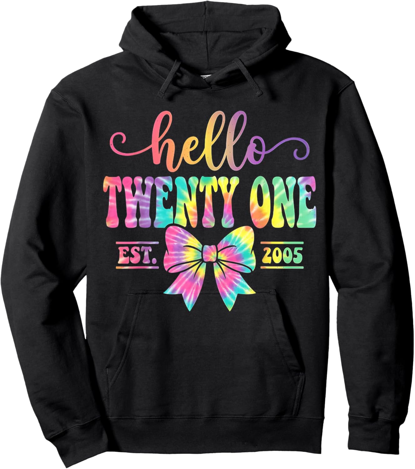 Hello Twenty One Est. 2005 Coquette Bow 21st Birthday Girl Hoodie - Hoodie | Black