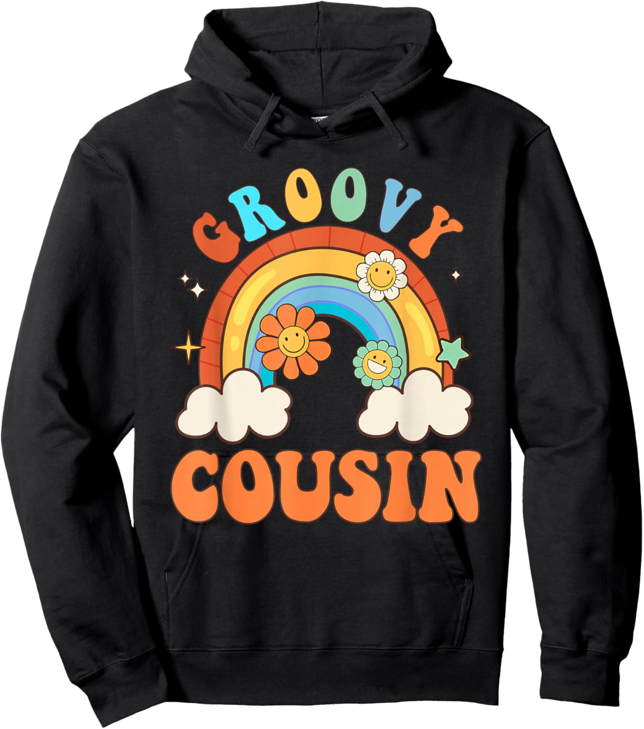 Groovy Cousin Retro Flower Rainbow Matching Family Hoodie - Hoodie | Black