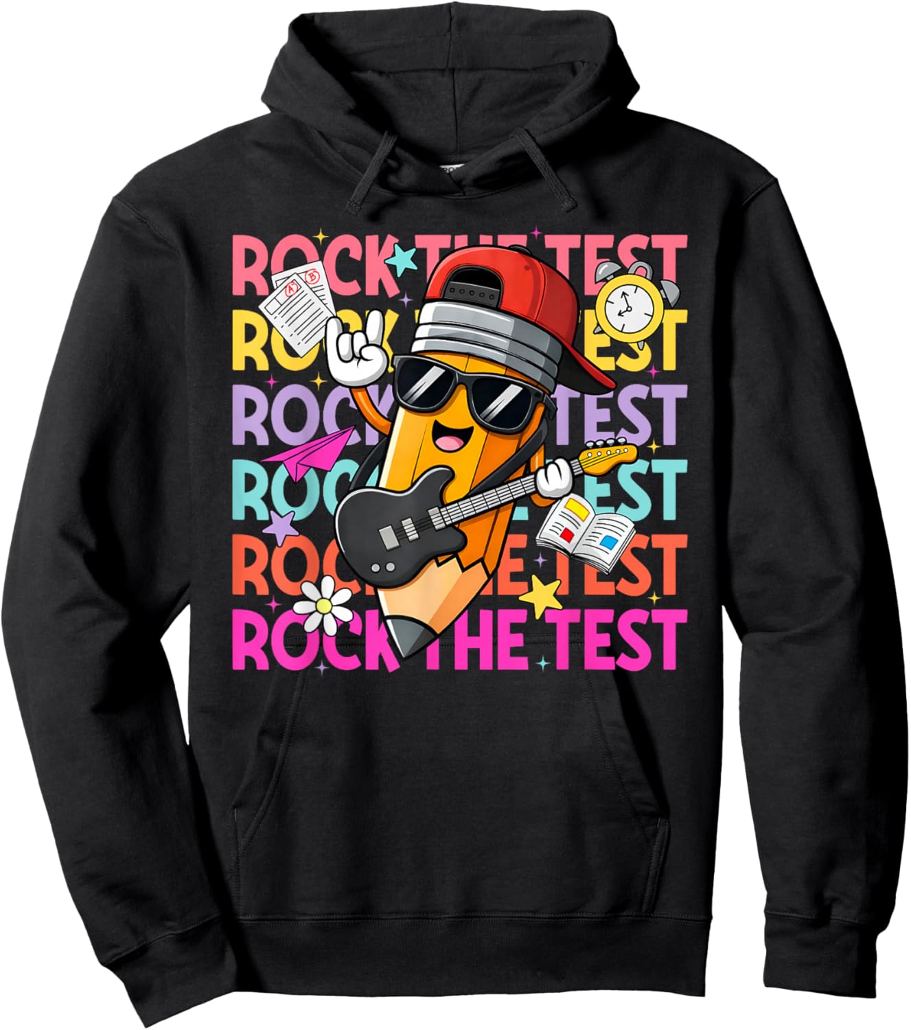 Rock The Test Funny Pencil Test Day Boy Girl Student Teacher Hoodie - Hoodie | Black