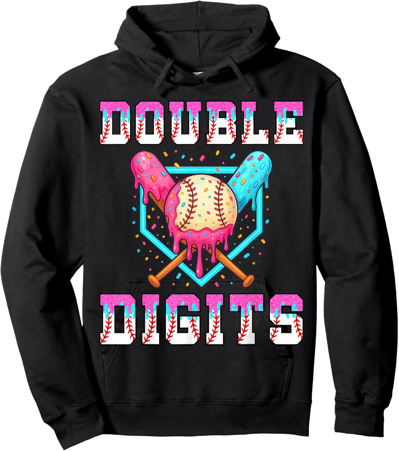 10th Birthday Shirt Boys Baseball Drip Theme Double Digits Hoodie - Hoodie | Black