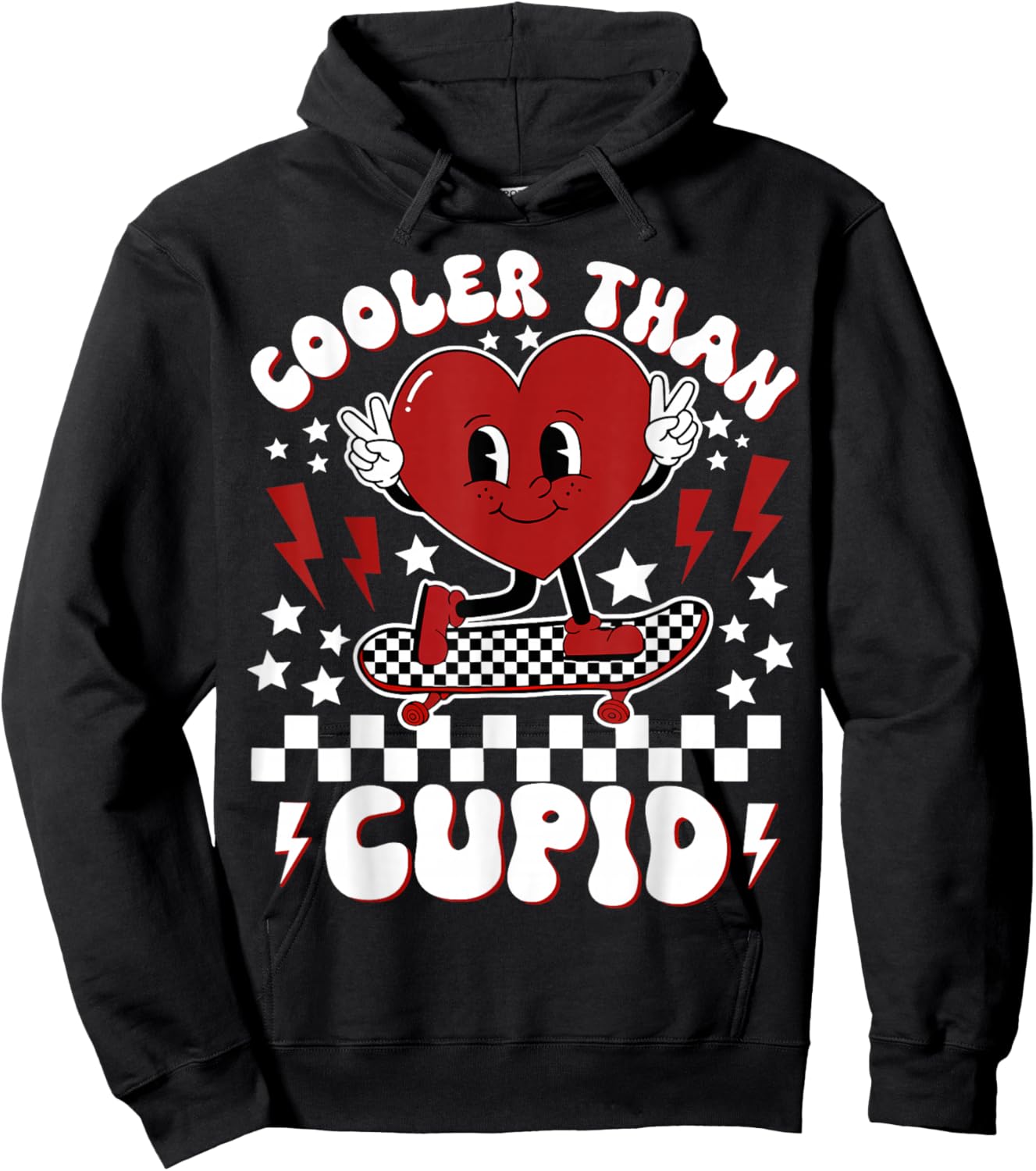 Cooler Than Cupid Heart Boy Checkered Toddler Kids Hoodie - Hoodie | Black