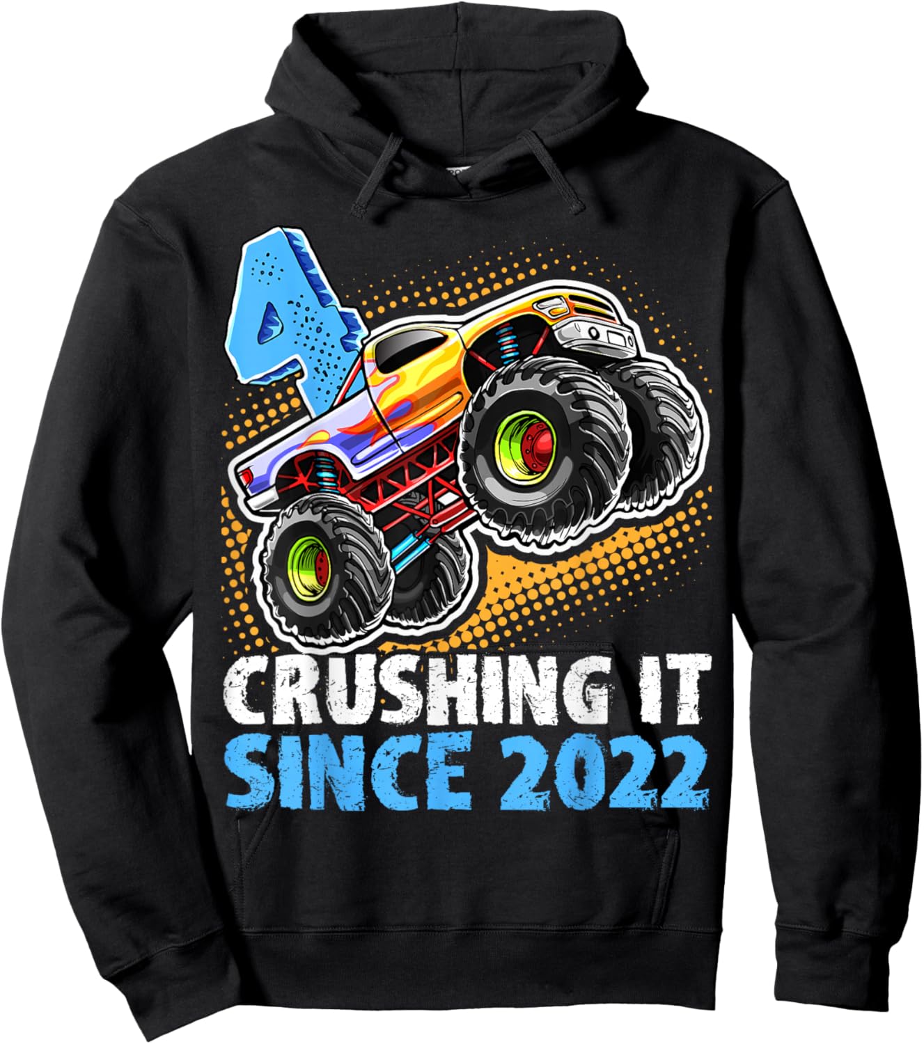Birthday Monster Truck 4 Year Old Boys 4th Party Born 2022 Hoodie - Hoodie | Black