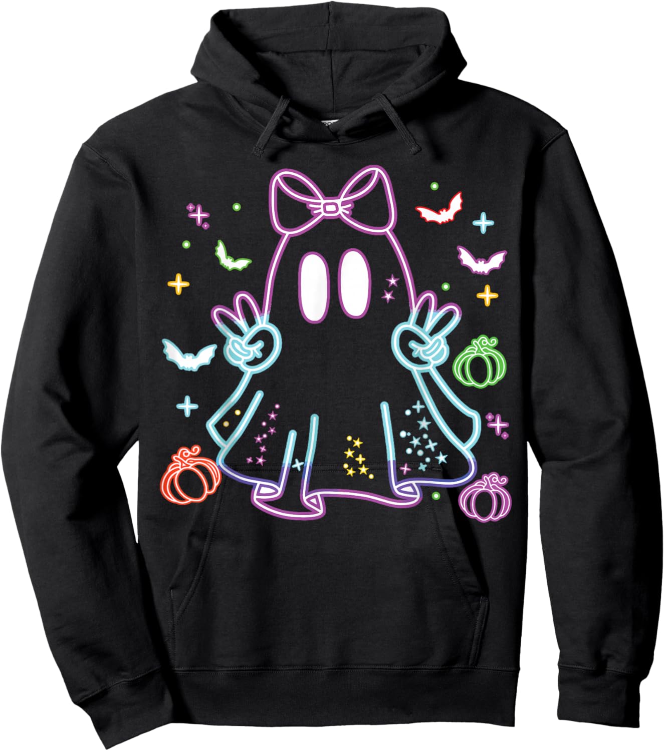Boo Ghost Spooky Season Girls Kids Glow in Halloween Night Hoodie - Hoodie | Black