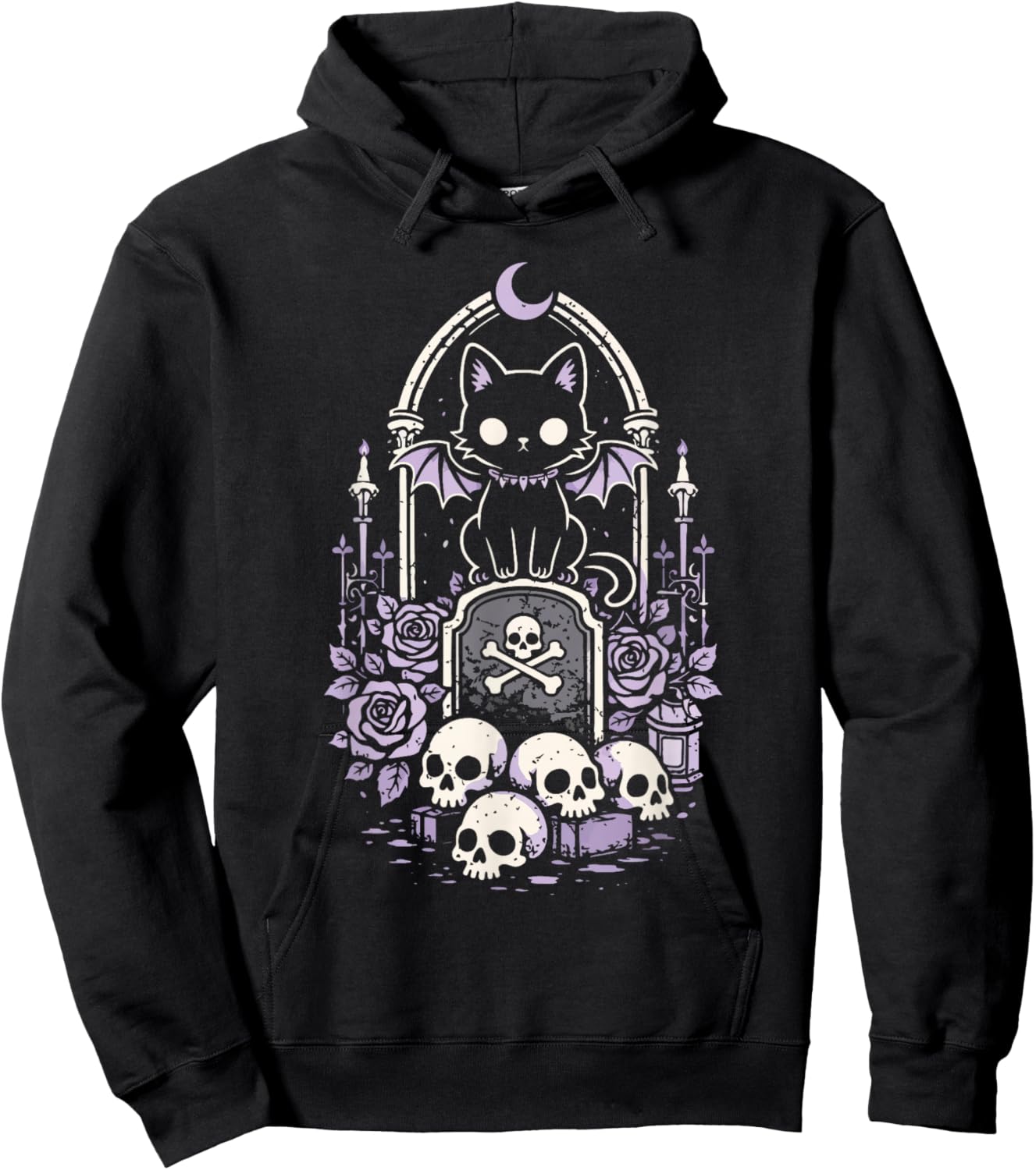 Cat Kitty Vampire Skull Creepy Cute Kawaii Goth Purple Alt Hoodie - Hoodie | Black