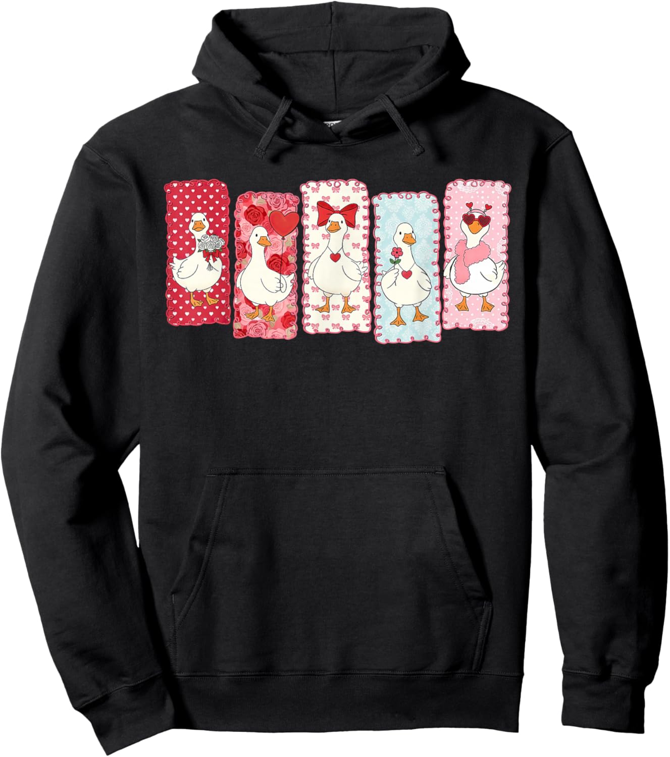 Cute Valentine Love Goose Portraits Coquette Hoodie - Hoodie | Black