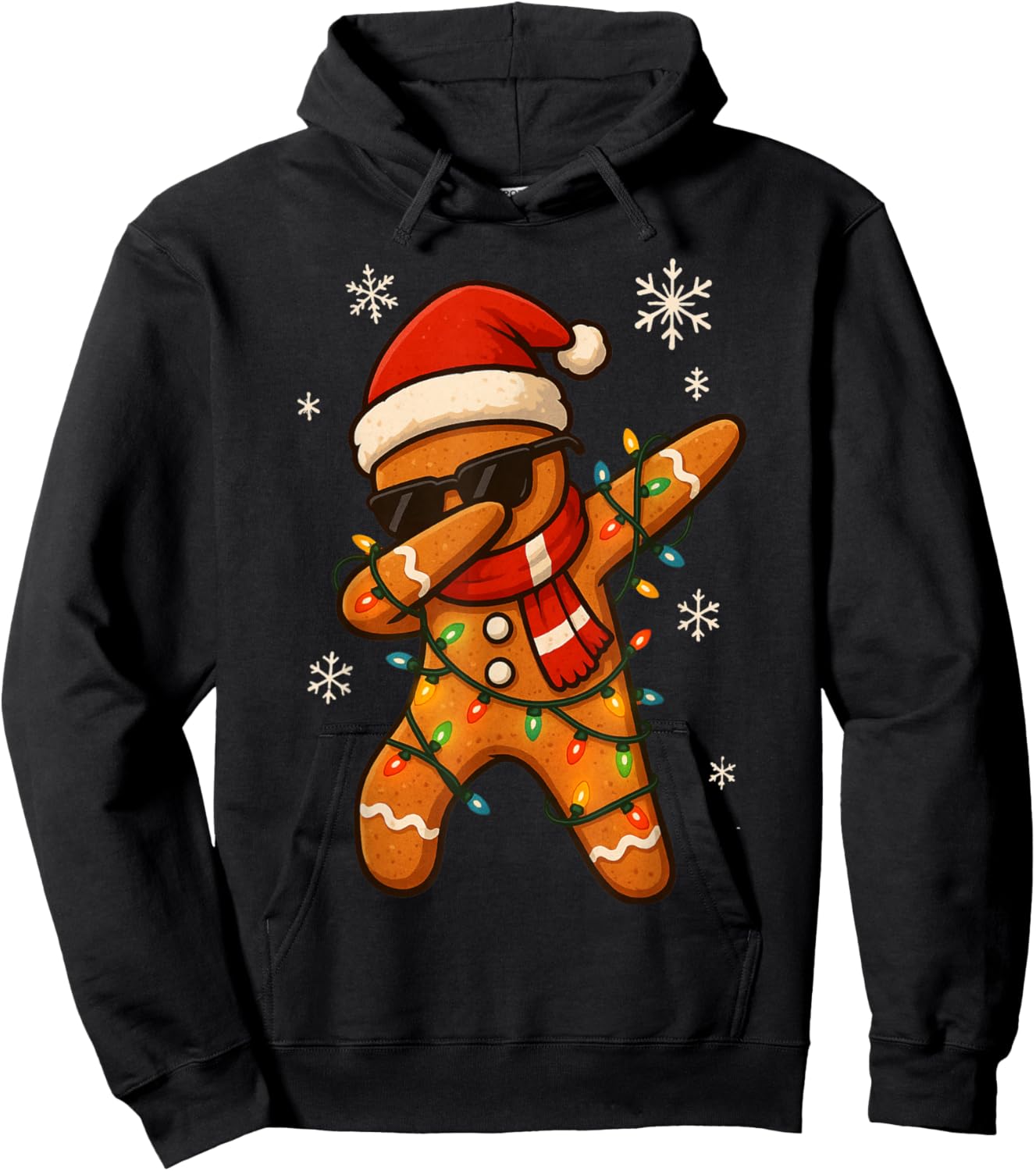 Dabbing Gingerbread Christmas Light Funny Xmas Dab Men Boys Hoodie - Hoodie | Black