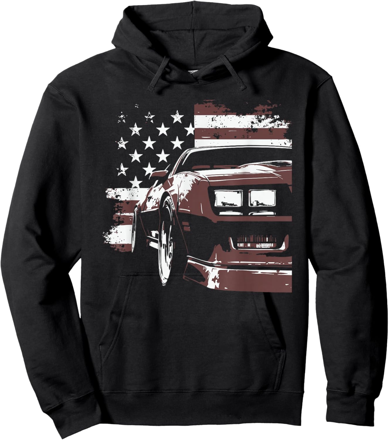 Patriotic Muscle Car IROC Z Front Headlight Corner USA Flag Hoodie - Hoodie | Black