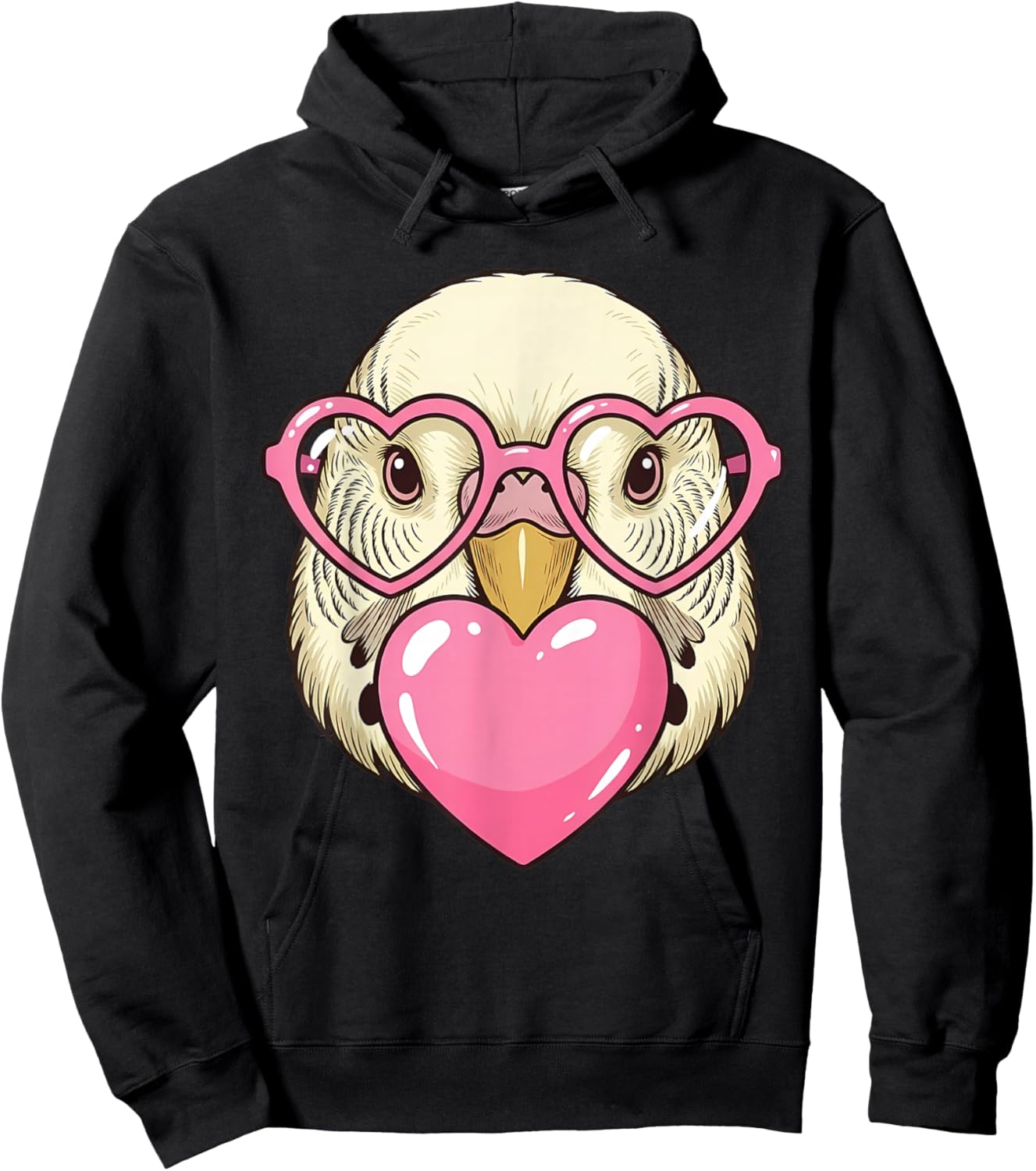 Cute Parakeet Blowing Pink Valentine Heart Bubble Gum Hoodie - Hoodie | Black