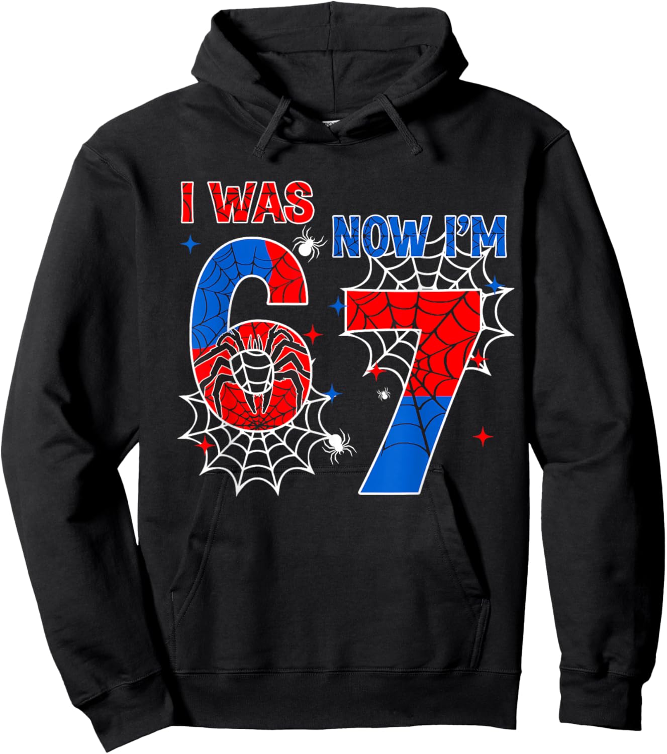 I was 6 Now Im 7 Spider Web Birthday Boys Gift Boy Kids Hoodie - Hoodie | Black