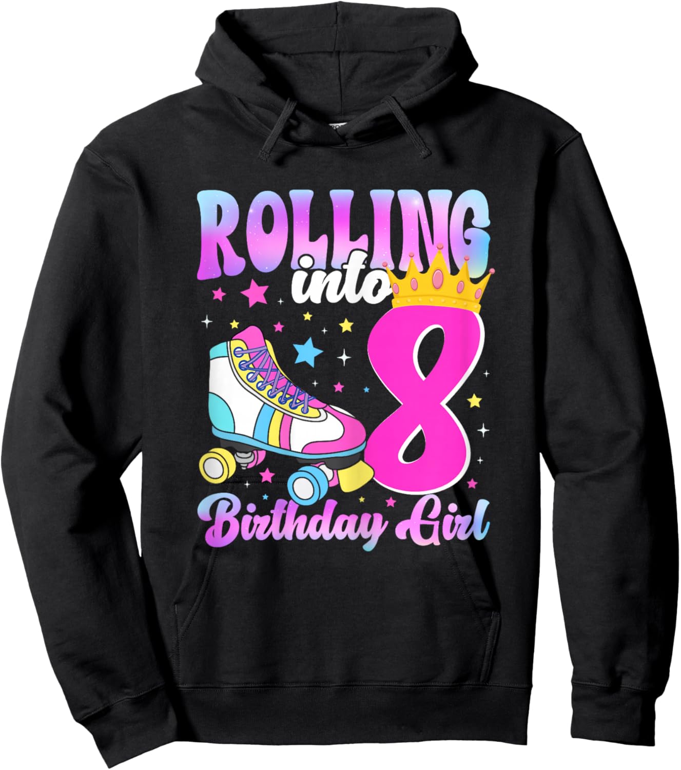 Rolling Into 8 Years Old Roller Skating Girl 8th Birthday Hoodie - Hoodie | Black
