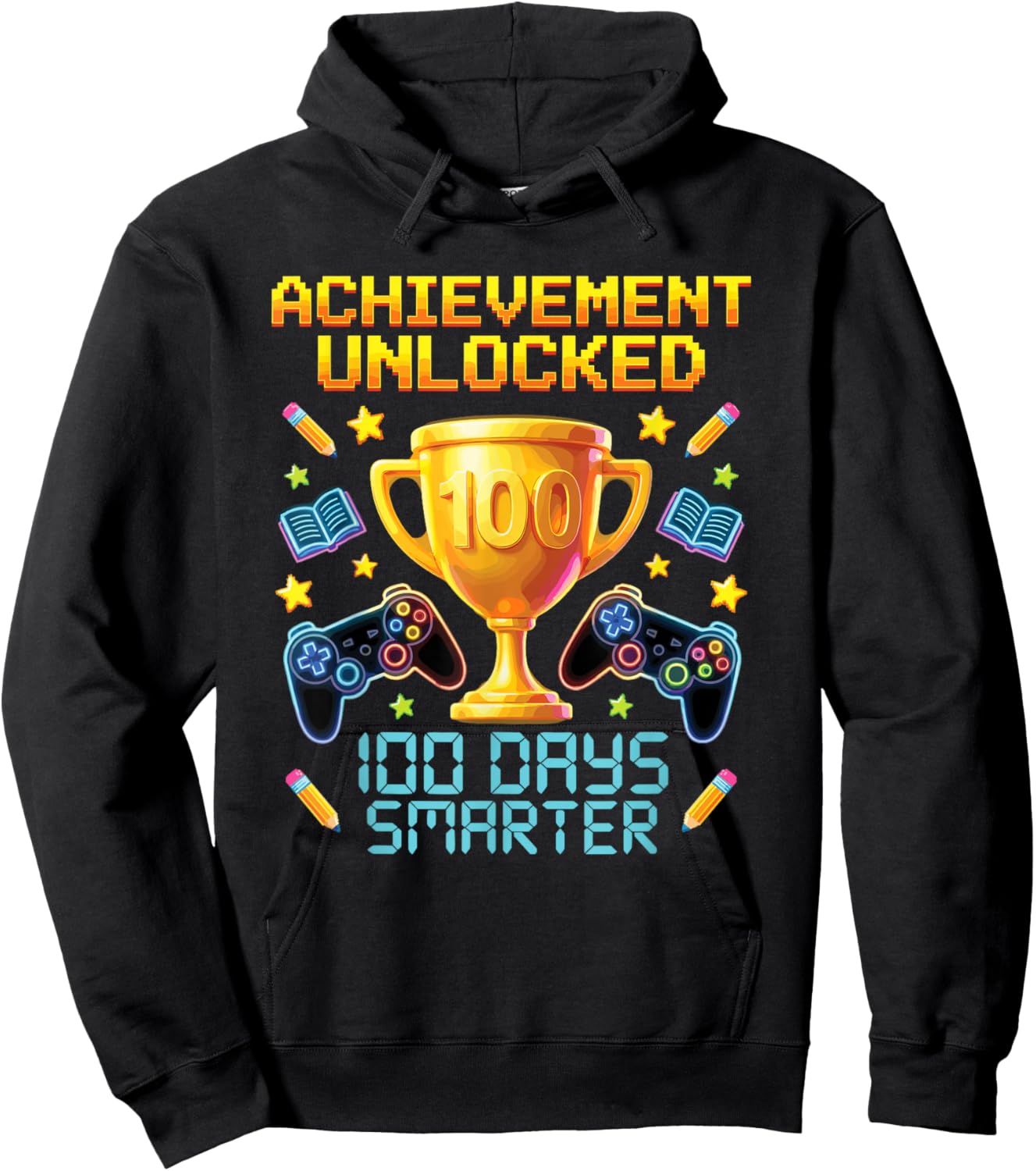 100 Days Smarter Gaming Achievement Unlocked Gamer Aura Hoodie - Hoodie | Black