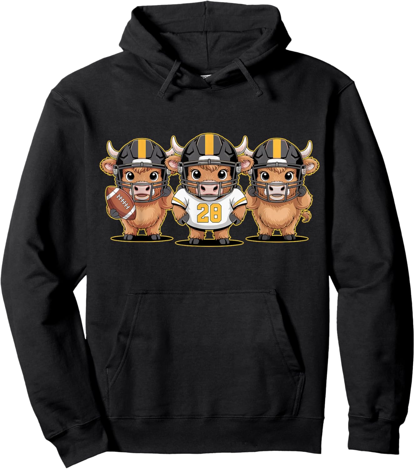 Highland Cow Football Game Day Sports Hoodie - Hoodie | Black