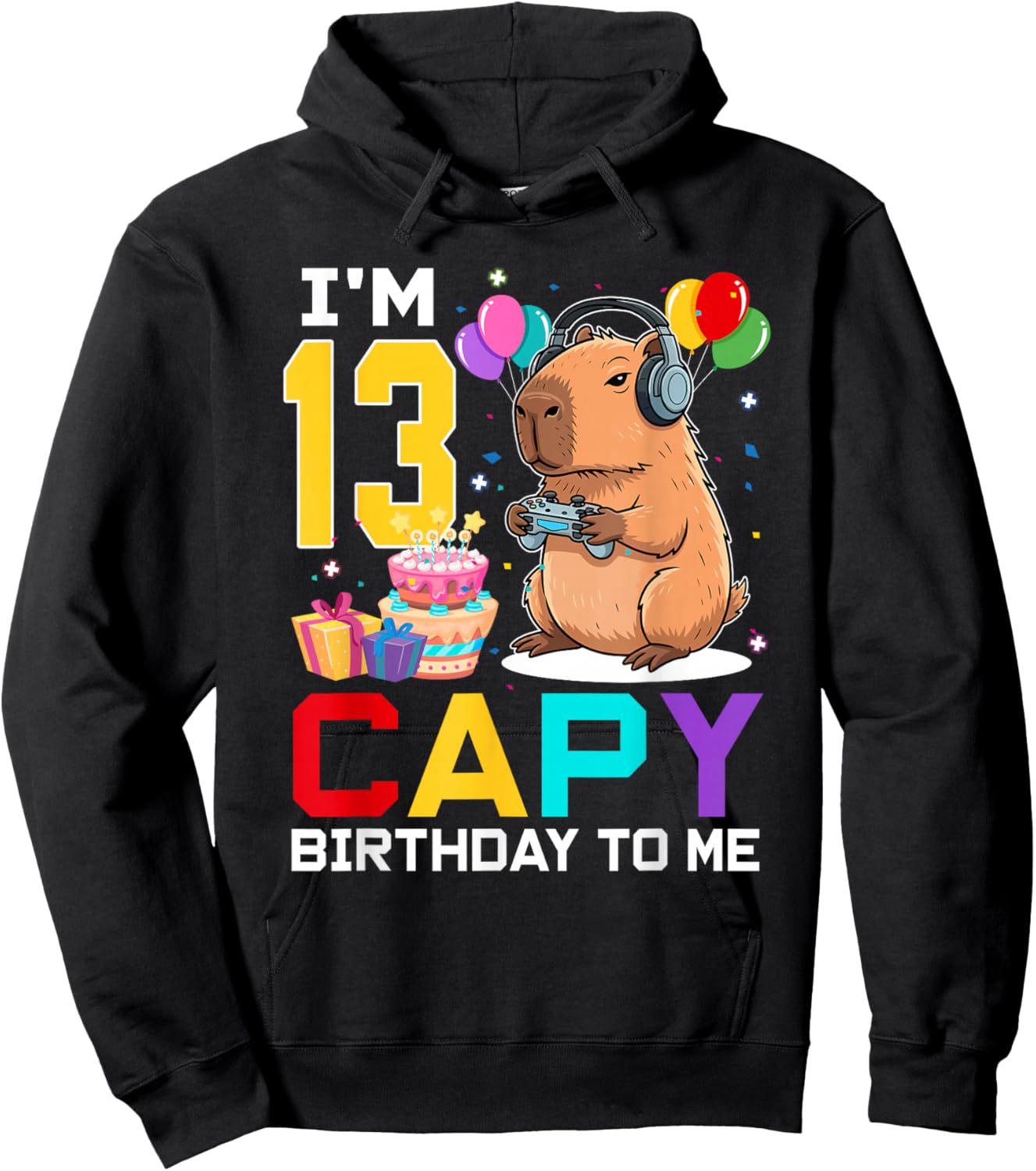 I'm 13 Year Old Capy Birthday to Me 13th Bday Capybara Gamin Hoodie - Hoodie | Black