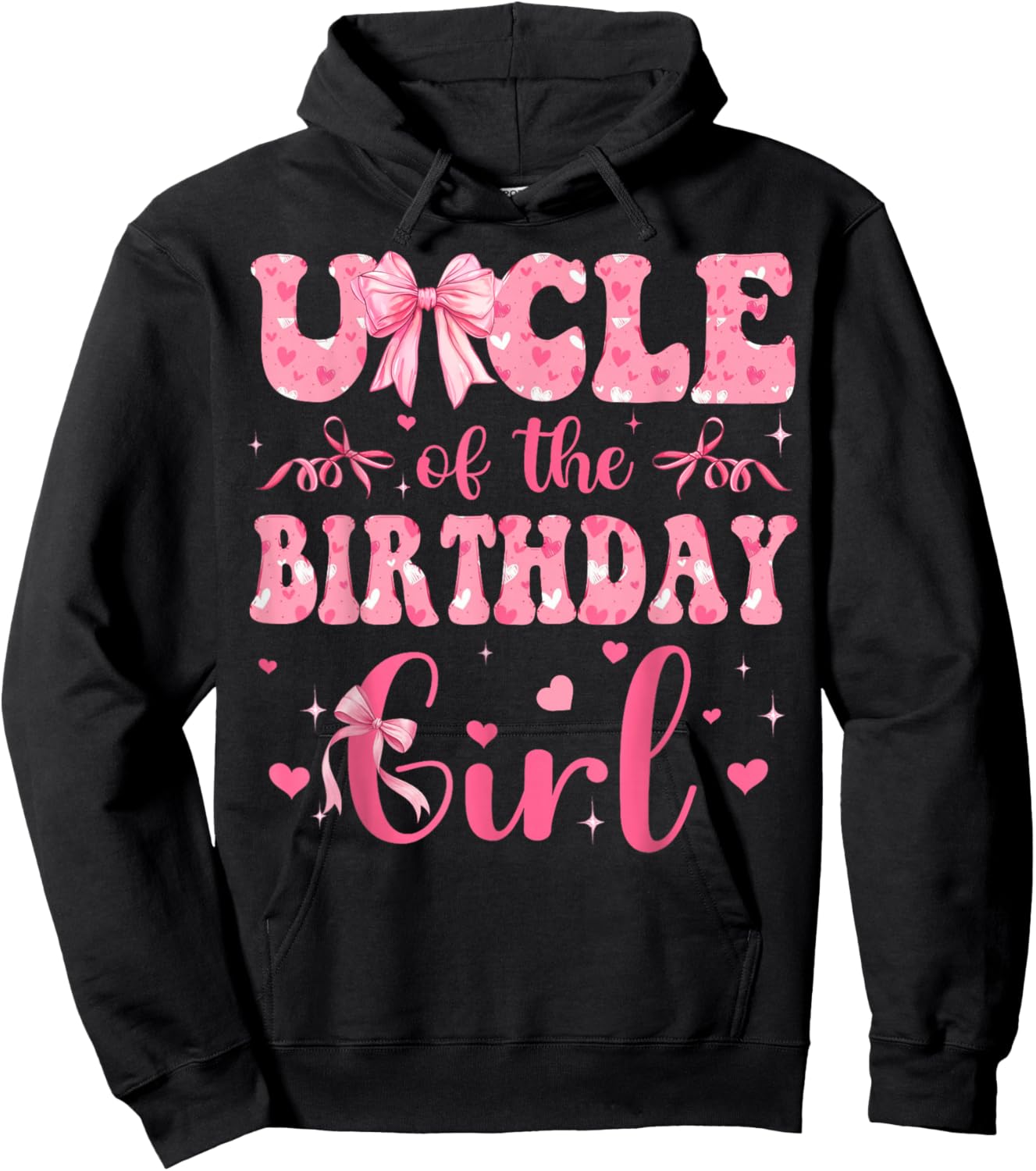Uncle of The Birthday Girl Matching Pink Coquette Bow Hoodie - Hoodie | Black