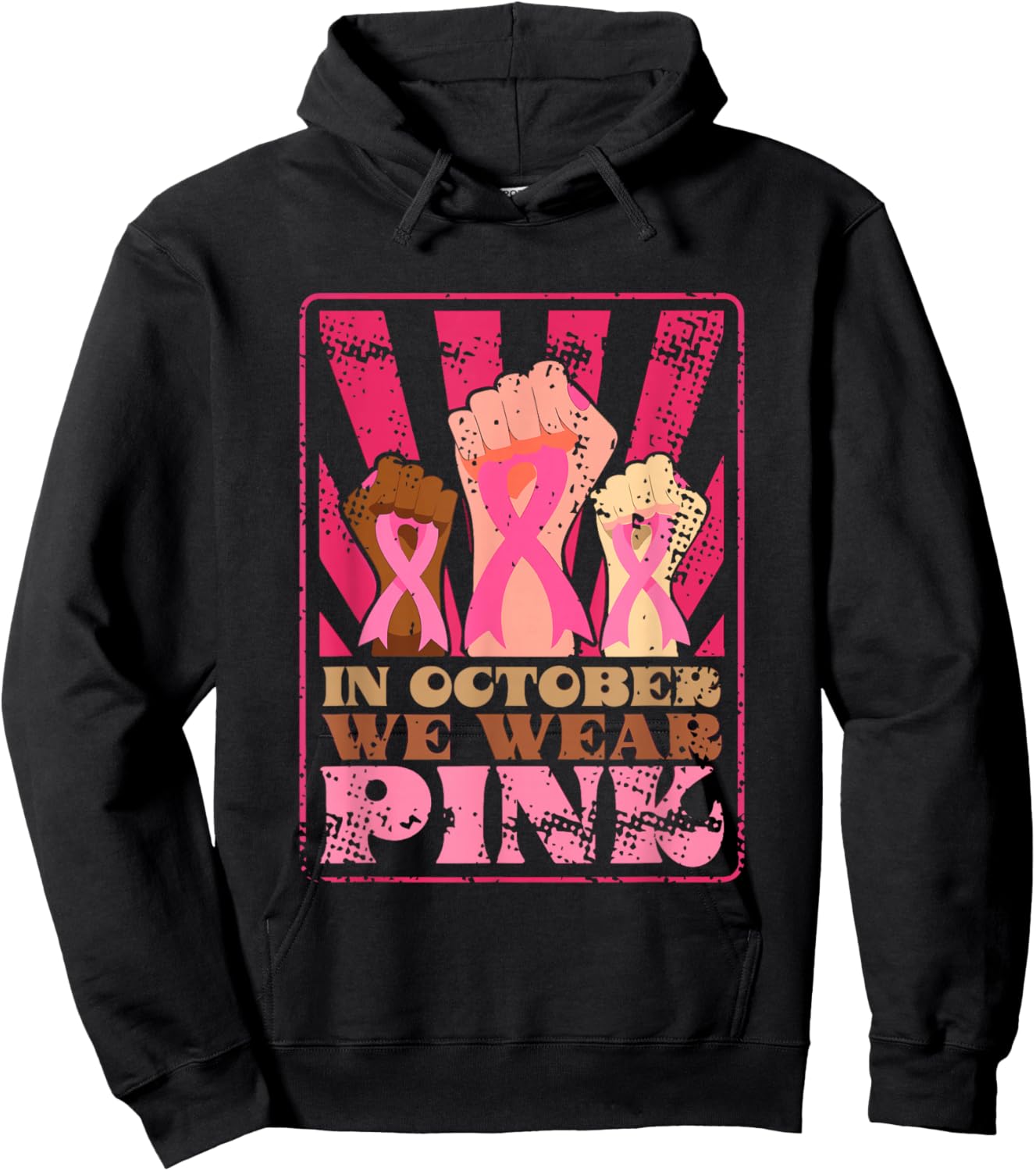 Retro Breast Cancer Awareness Month in October We Wear Pink Hoodie - Hoodie | Black