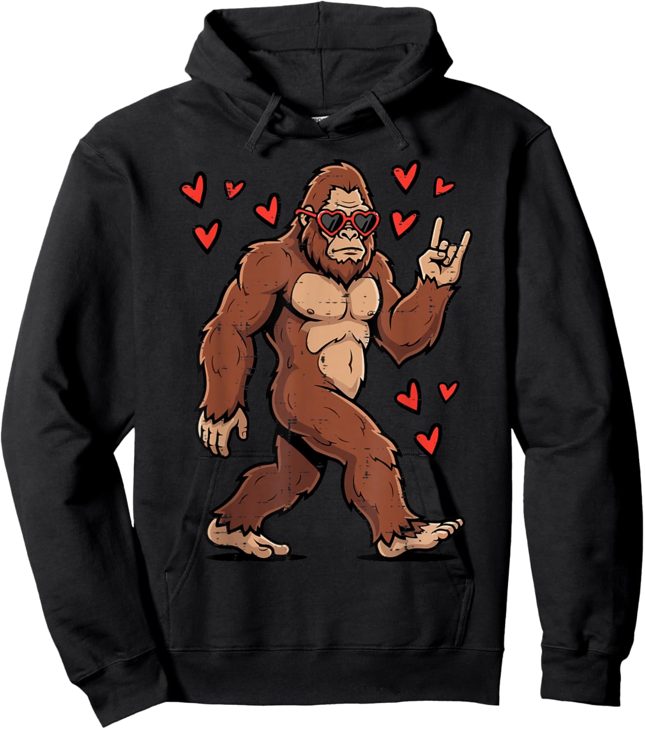 Valentines Day Bigfoot Rock Rocker Sasquatch Men Boys Kids Hoodie - Hoodie | Black