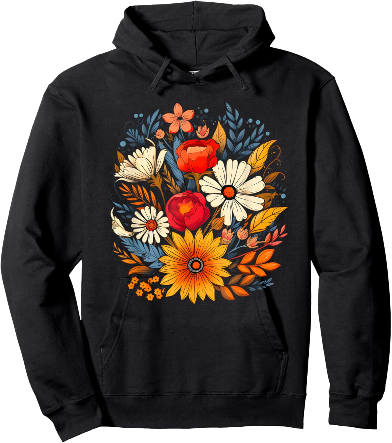 Floral Nature Flower Boho Wildflower Lover Hoodie - Hoodie | Black