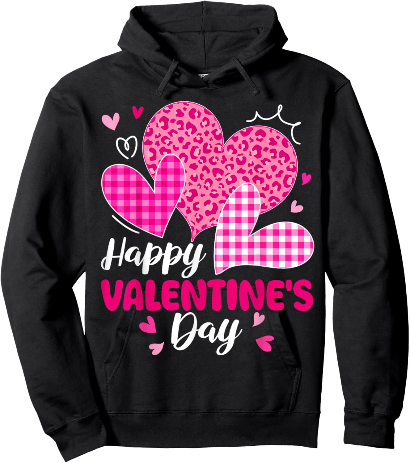 Happy Valentines Pink Leopard Heart Outfit Women Girl Hoodie - Hoodie | Black