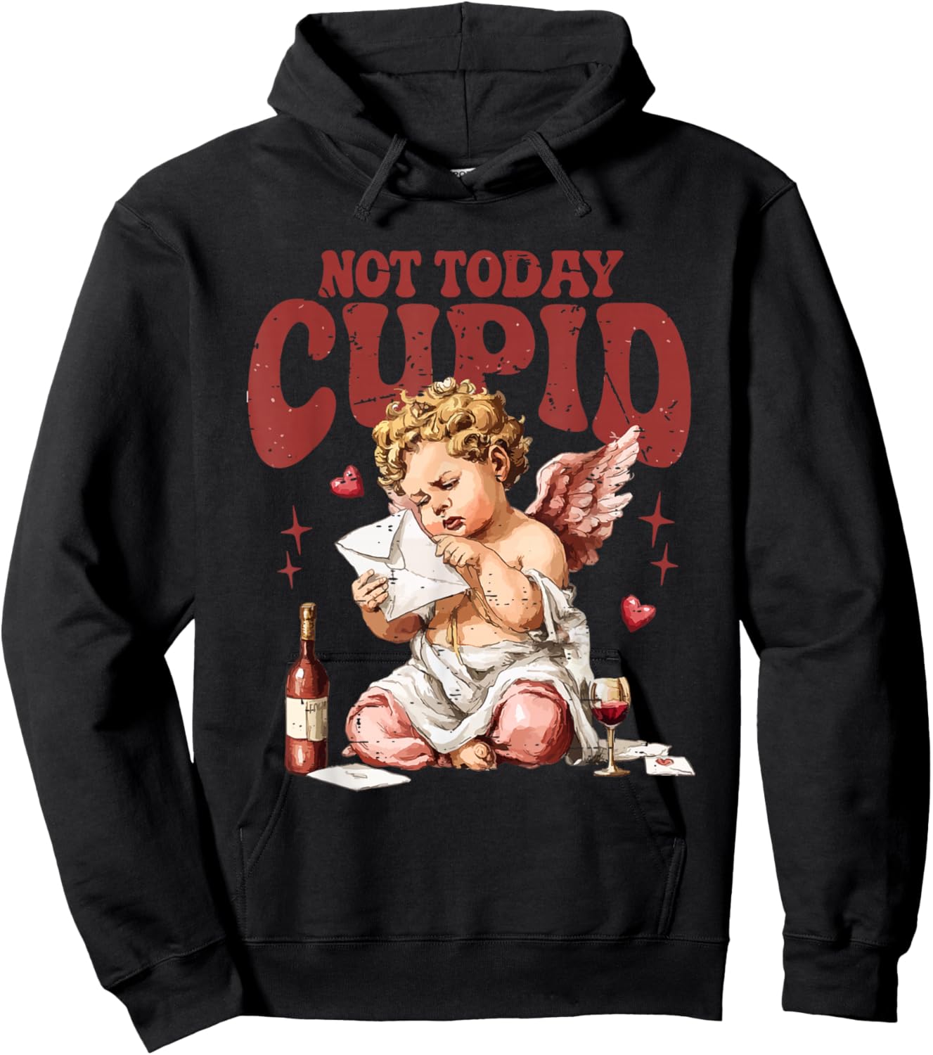 Retro Not Today Cupid Sarcastic Valentine XOXO Hearts Love Hoodie - Hoodie | Black