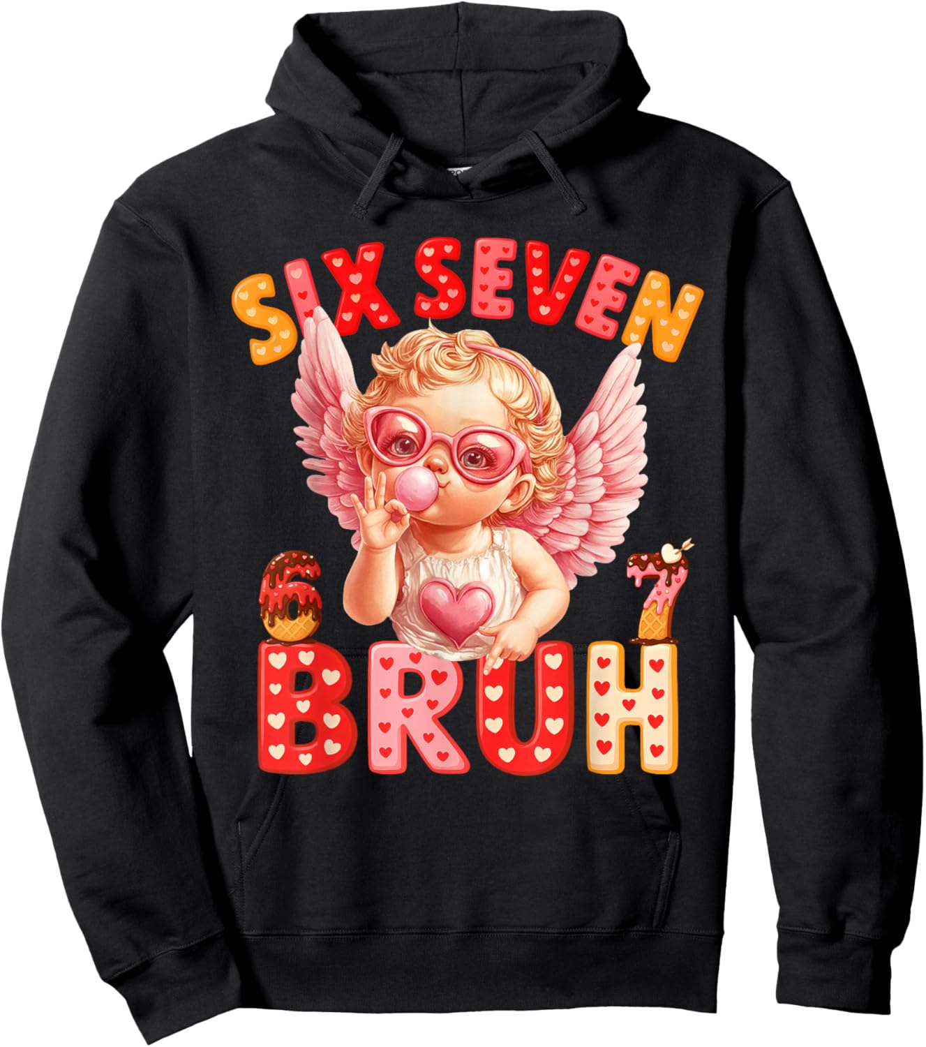 67 Valentine 6 7 Bruh Six Seven Meme Kids Boys Girls Hoodie - Hoodie | Black