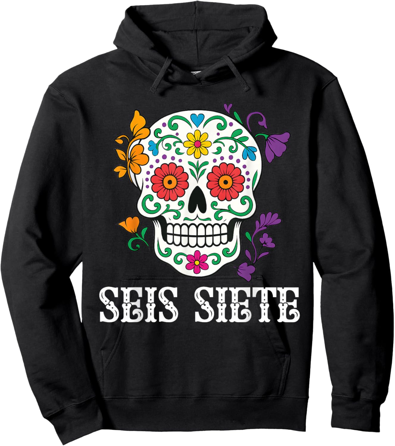 SEIS Siete Mexican Los Muertos Calaveras Sugar Skull 67 Boys Hoodie - Hoodie | Black