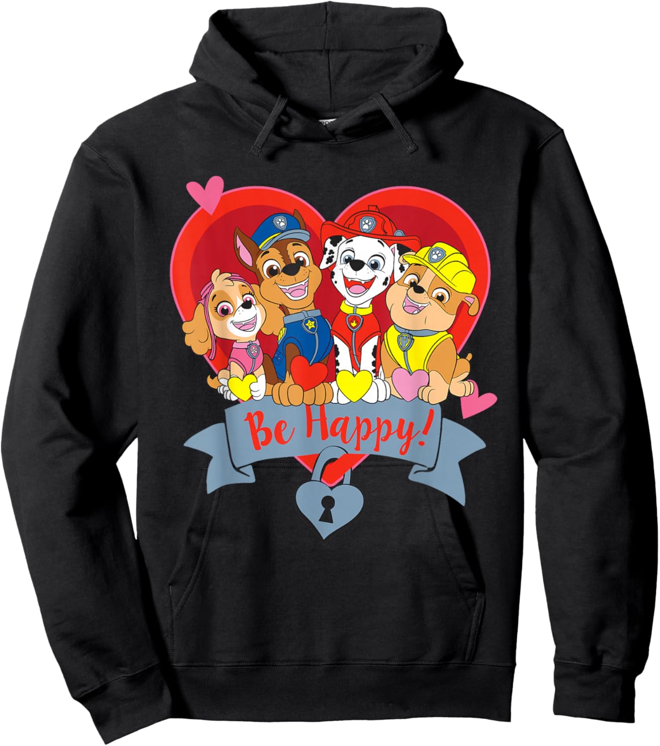 Paw Patrol Valentine's Day Be Happy Heart Group Hoodie - Hoodie | Black