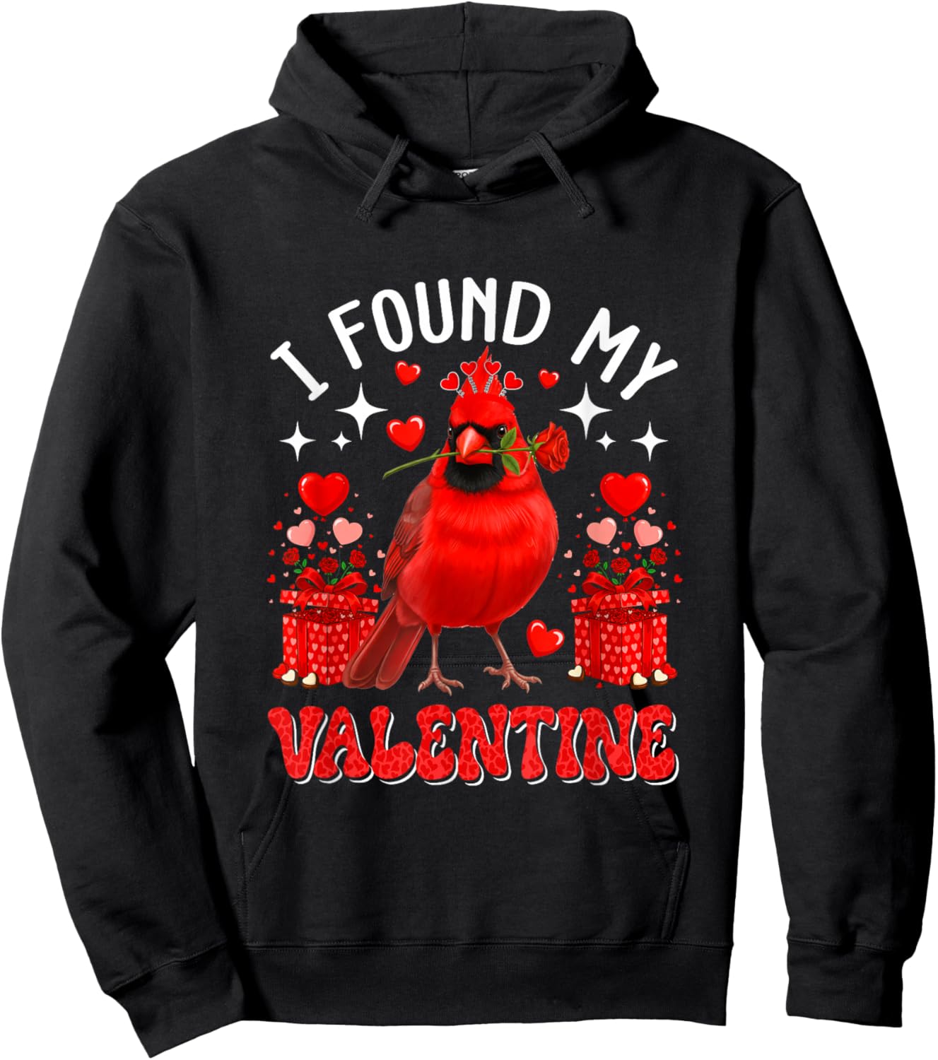I Found My Valentine Cardinal Bird Cute Hearts Floral Roses Hoodie - Hoodie | Black