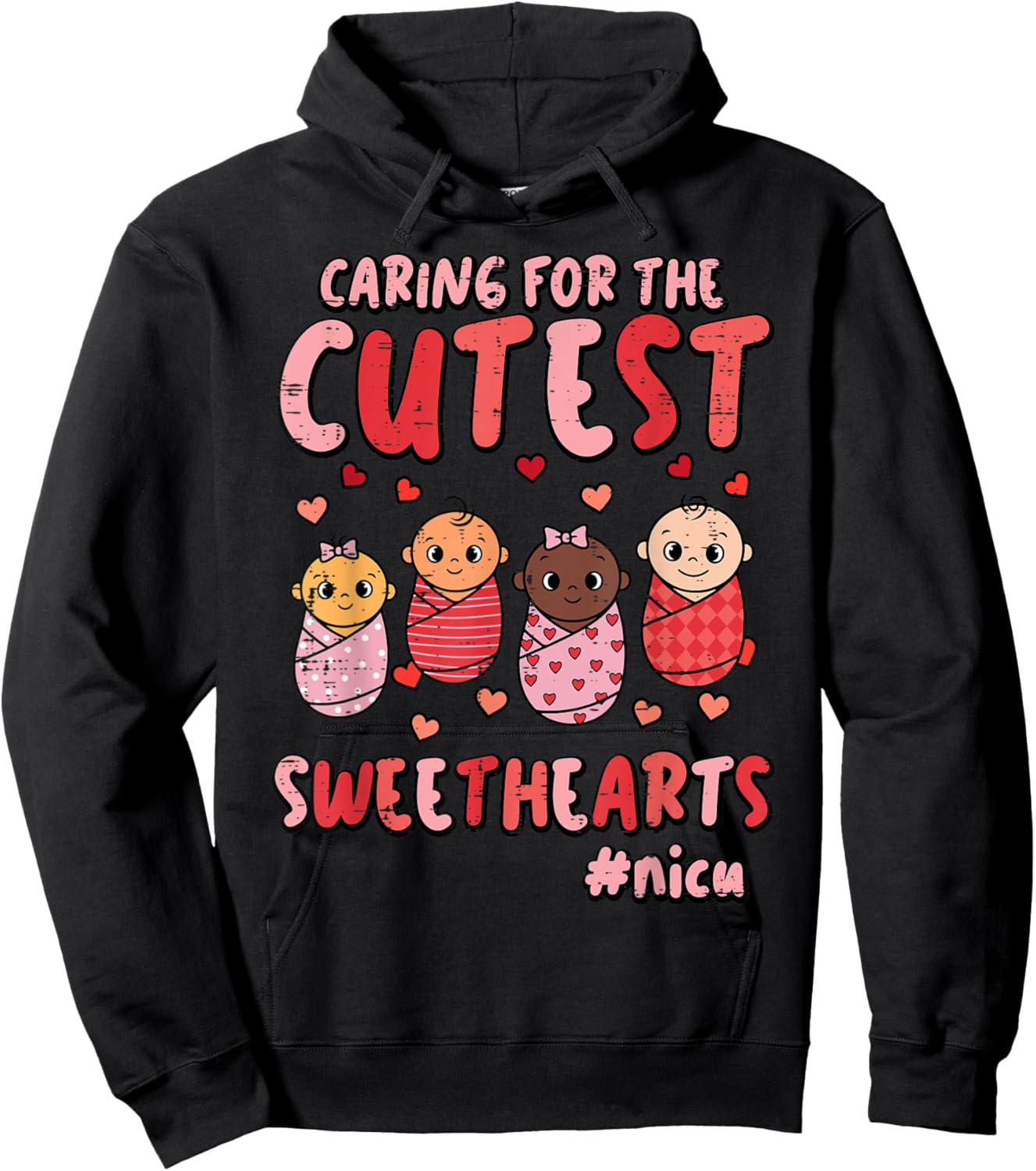 Valentines Day Nicu Nurse Caring Sweethearts Scrub Women Hoodie - Hoodie | Black