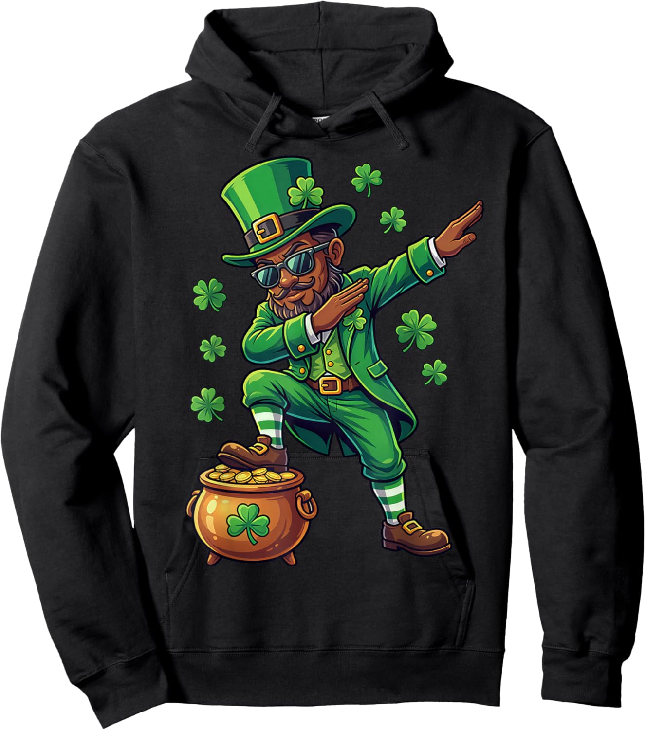 St Patricks Day Dabbing Leprechaun Boys Girls Men Dab Hoodie - Hoodie | Black